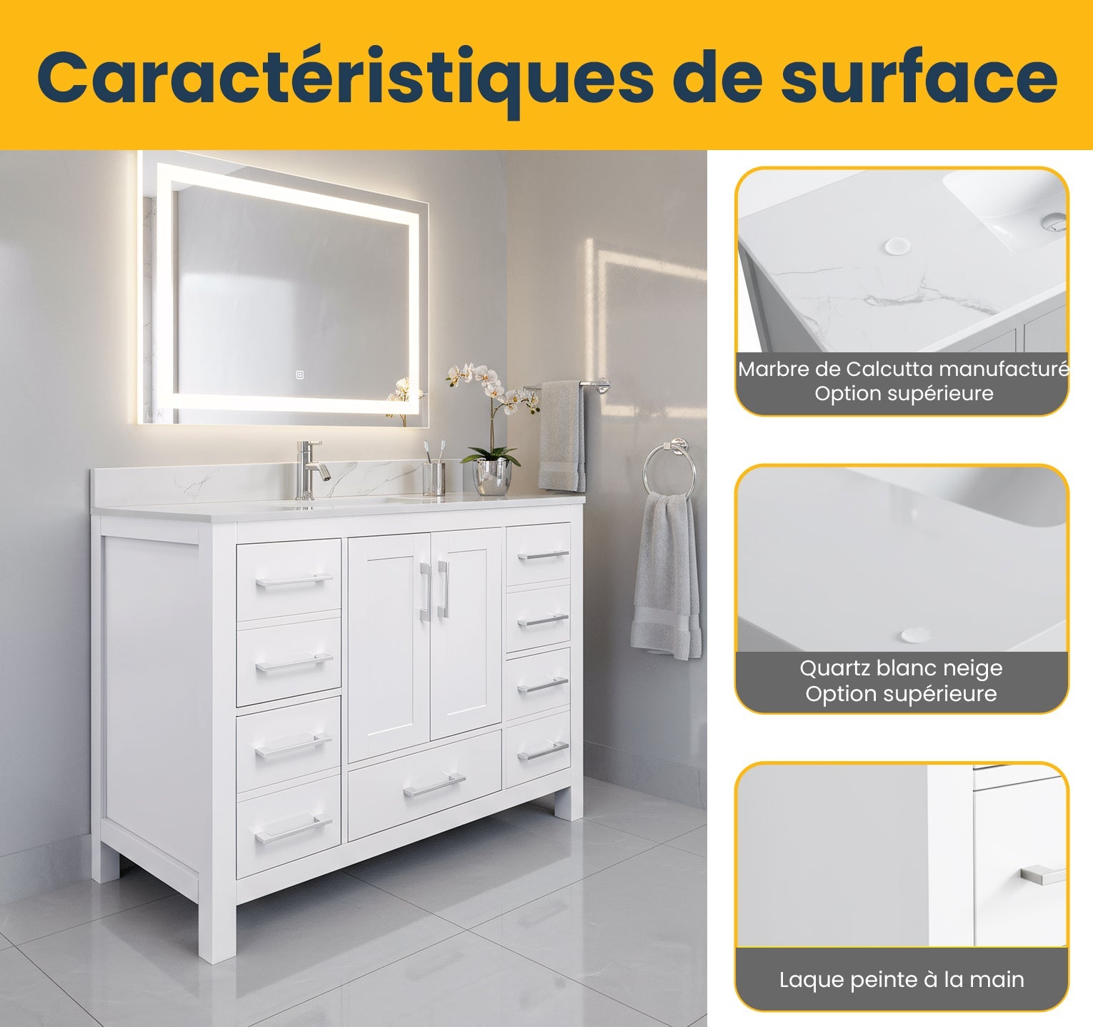 42" White Freestanding Bathroom Vanity with Engineered Calcutta Marble Countertop-Migration_Bathroom Vanities-DECOROLALA