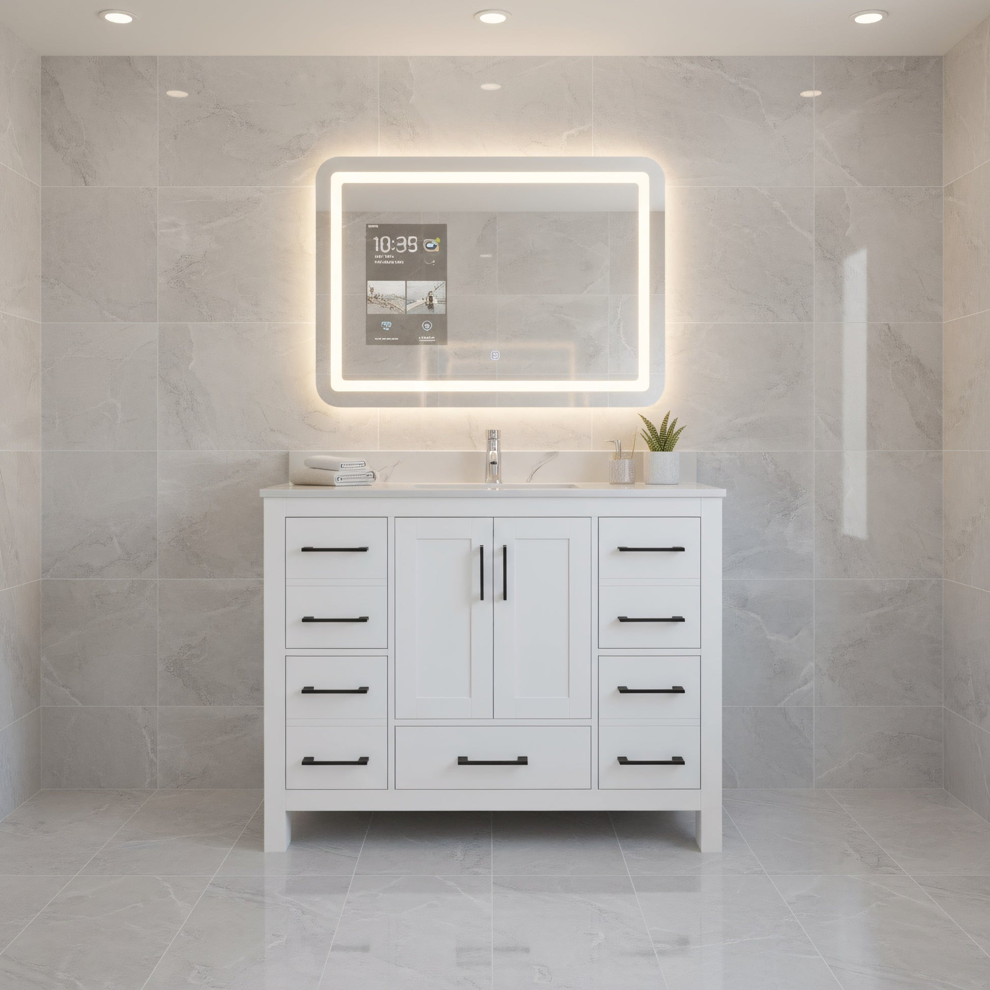42" White Freestanding Bathroom Vanity with Engineered Calcutta Marble Countertop-Migration_Bathroom Vanities-DECOROLALA