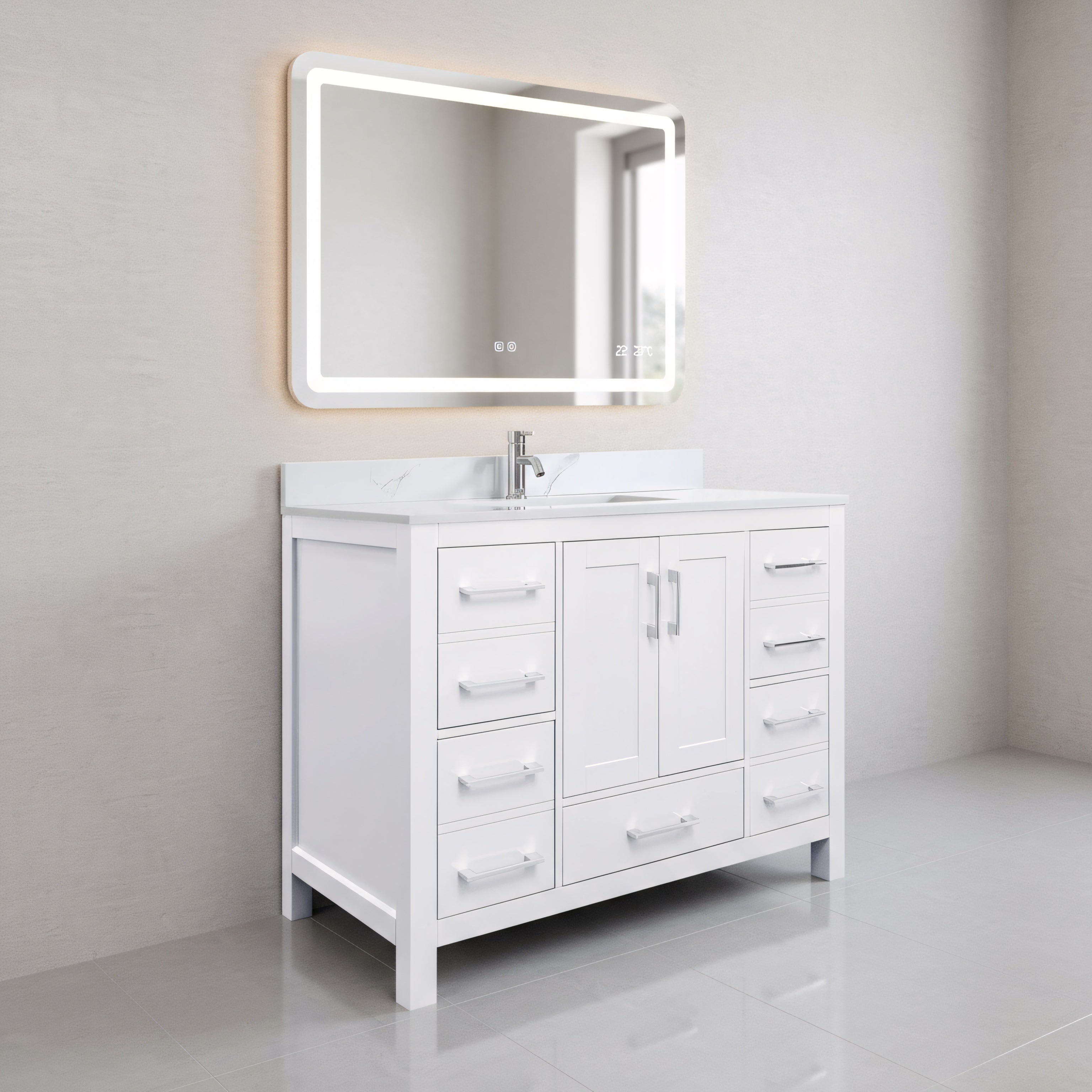 42" White Freestanding Bathroom Vanity with Engineered Calcutta Marble Countertop-Migration_Bathroom Vanities-DECOROLALA