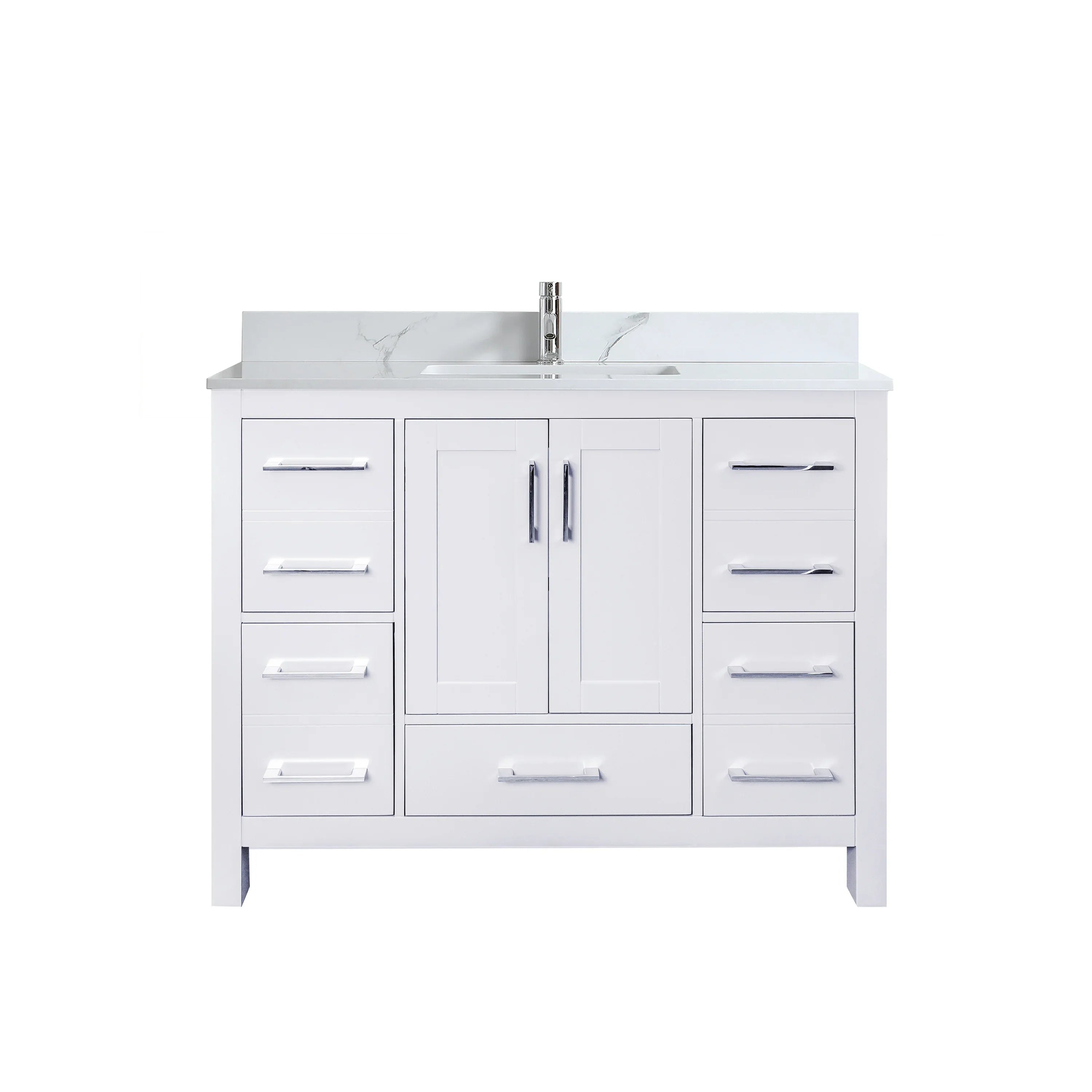 42" White Freestanding Bathroom Vanity with Engineered Calcutta Marble Countertop-Migration_Bathroom Vanities-DECOROLALA