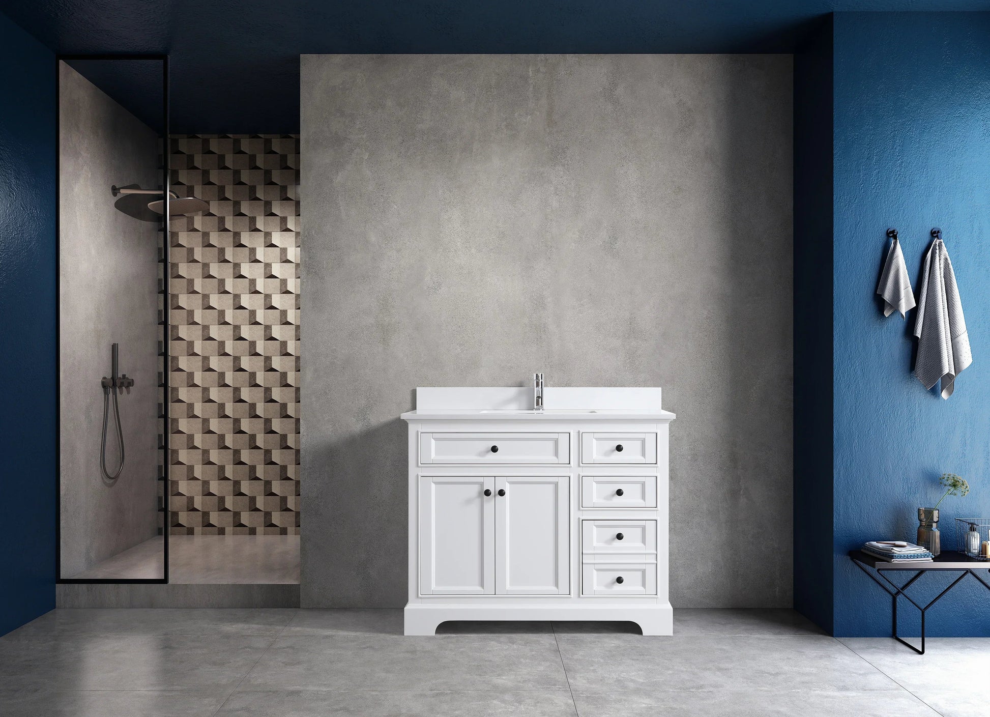 42" White Freestanding Bathroom Vanity with Solid White Quartz Countertop-Migration_Bathroom Vanities-DECOROLALA