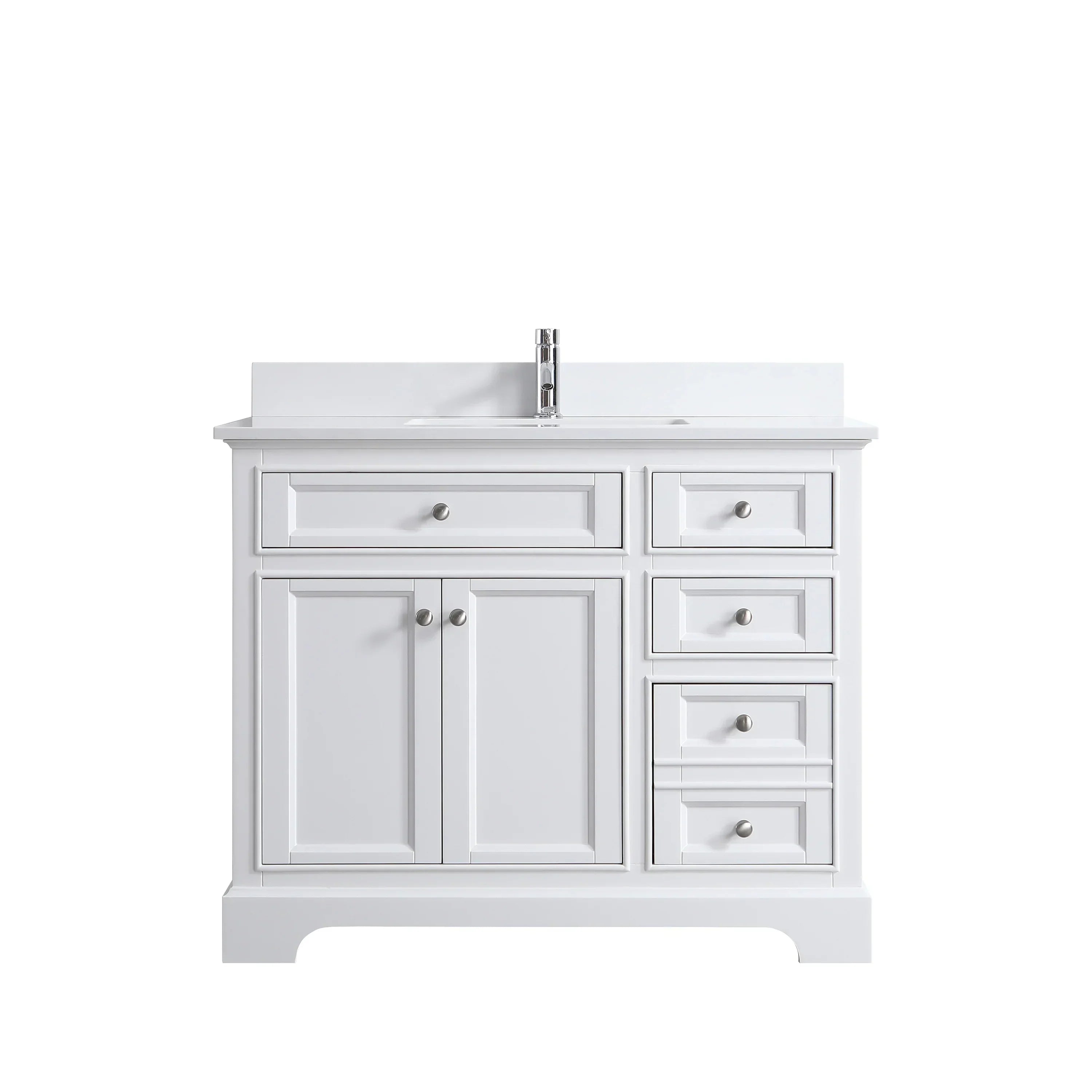 42" White Freestanding Bathroom Vanity with Solid White Quartz Countertop-Migration_Bathroom Vanities-DECOROLALA