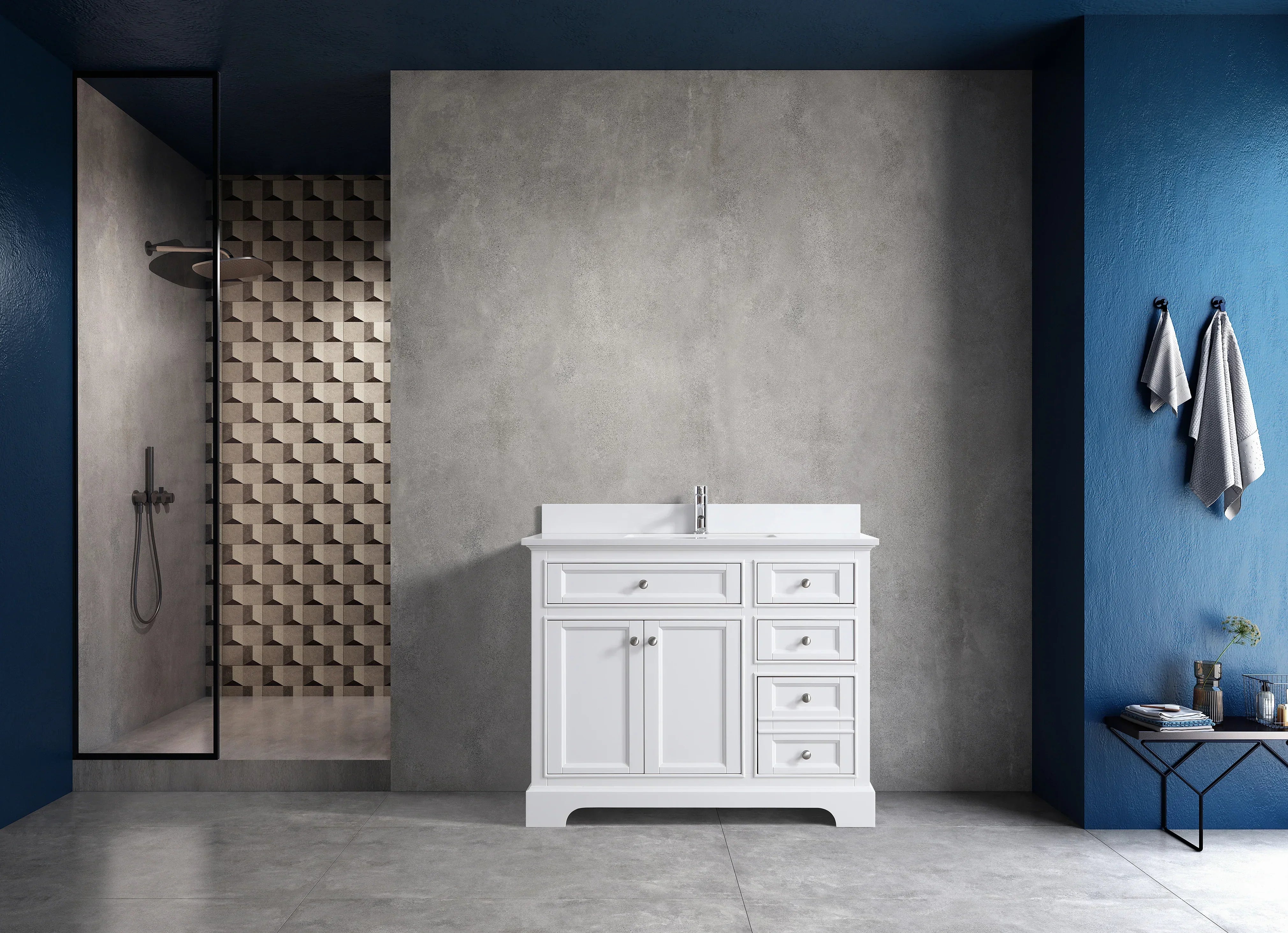 42" White Freestanding Bathroom Vanity with Solid White Quartz Countertop-Migration_Bathroom Vanities-DECOROLALA