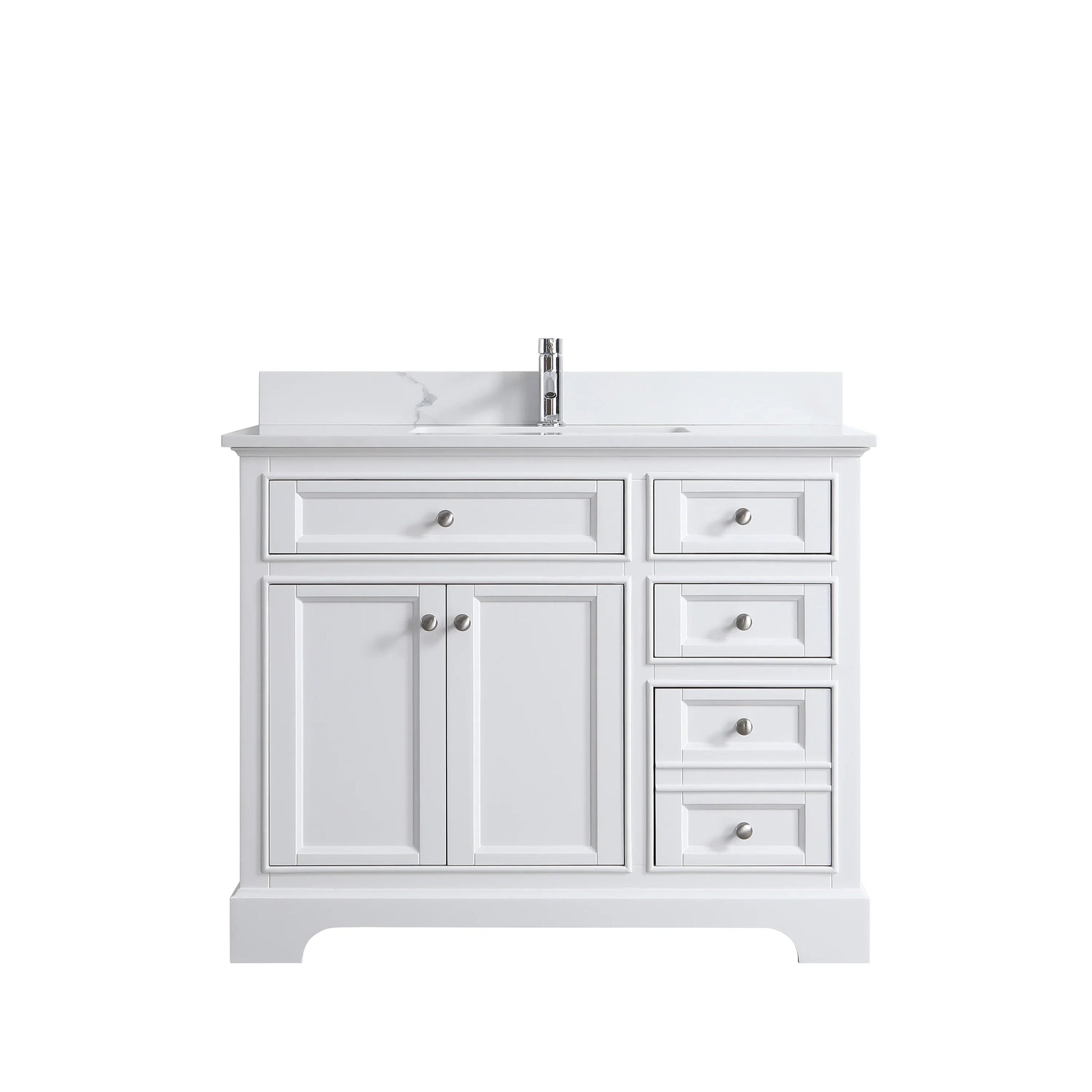 42" White Freestanding Single Sink Bathroom Vanity with Engineered Calcutta Marble Countertop-Migration_Bathroom Vanities-DECOROLALA