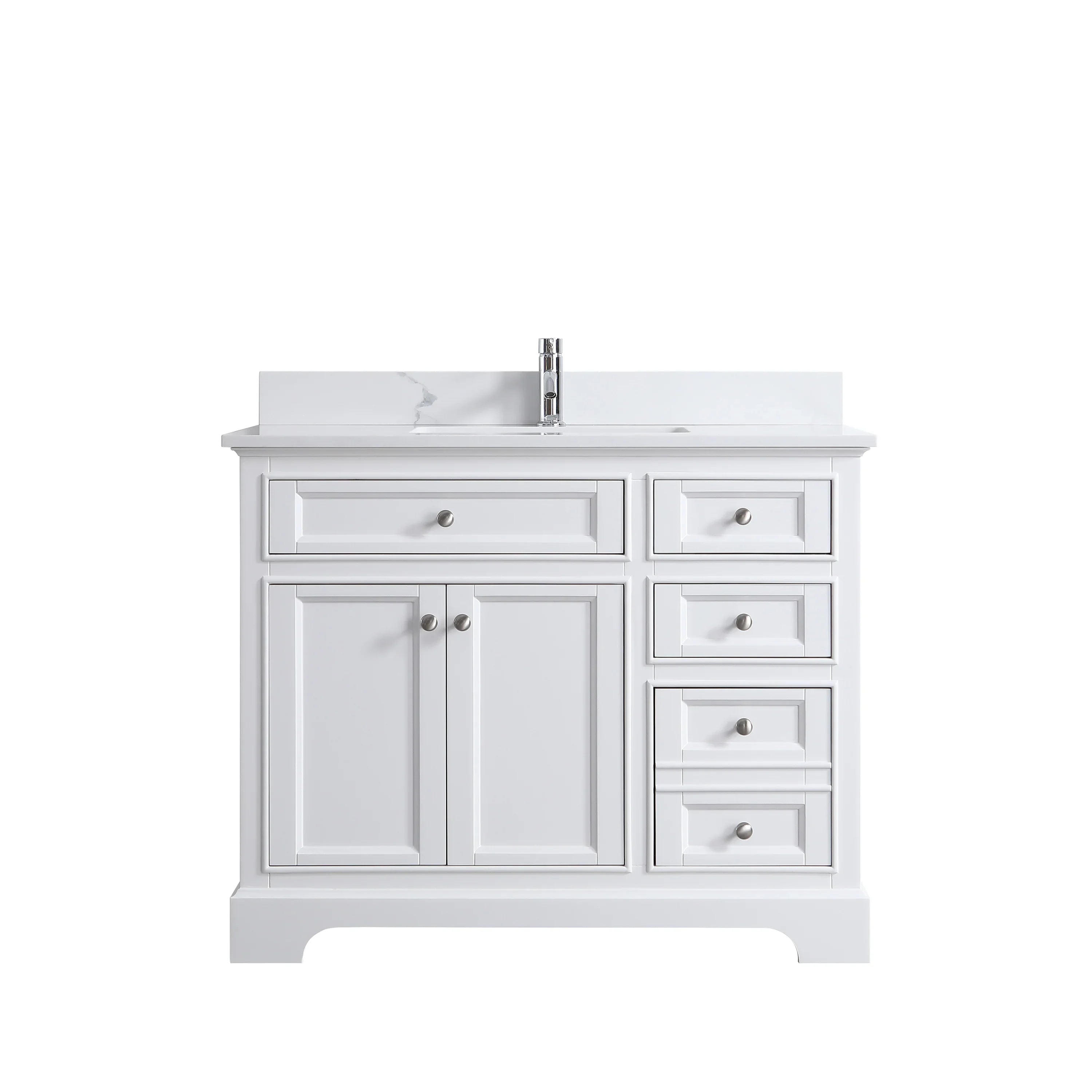 42" White Freestanding Single Sink Bathroom Vanity with Engineered Calcutta Marble Countertop-Migration_Bathroom Vanities-DECOROLALA