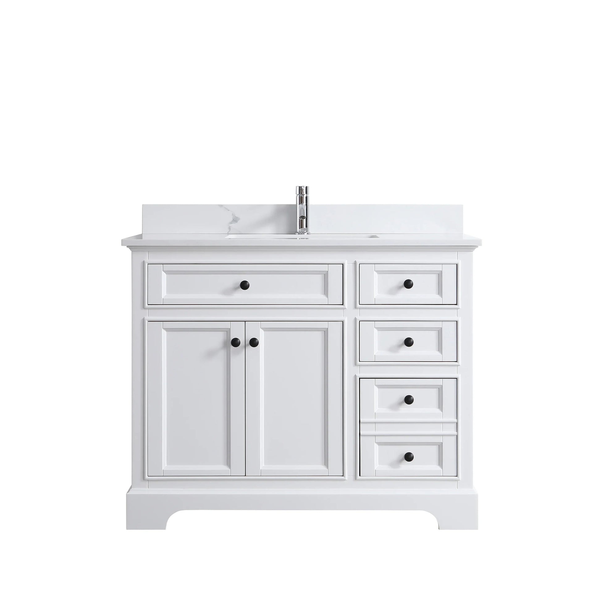 42" White Freestanding Single Sink Bathroom Vanity with Engineered Calcutta Marble Countertop-Migration_Bathroom Vanities-DECOROLALA