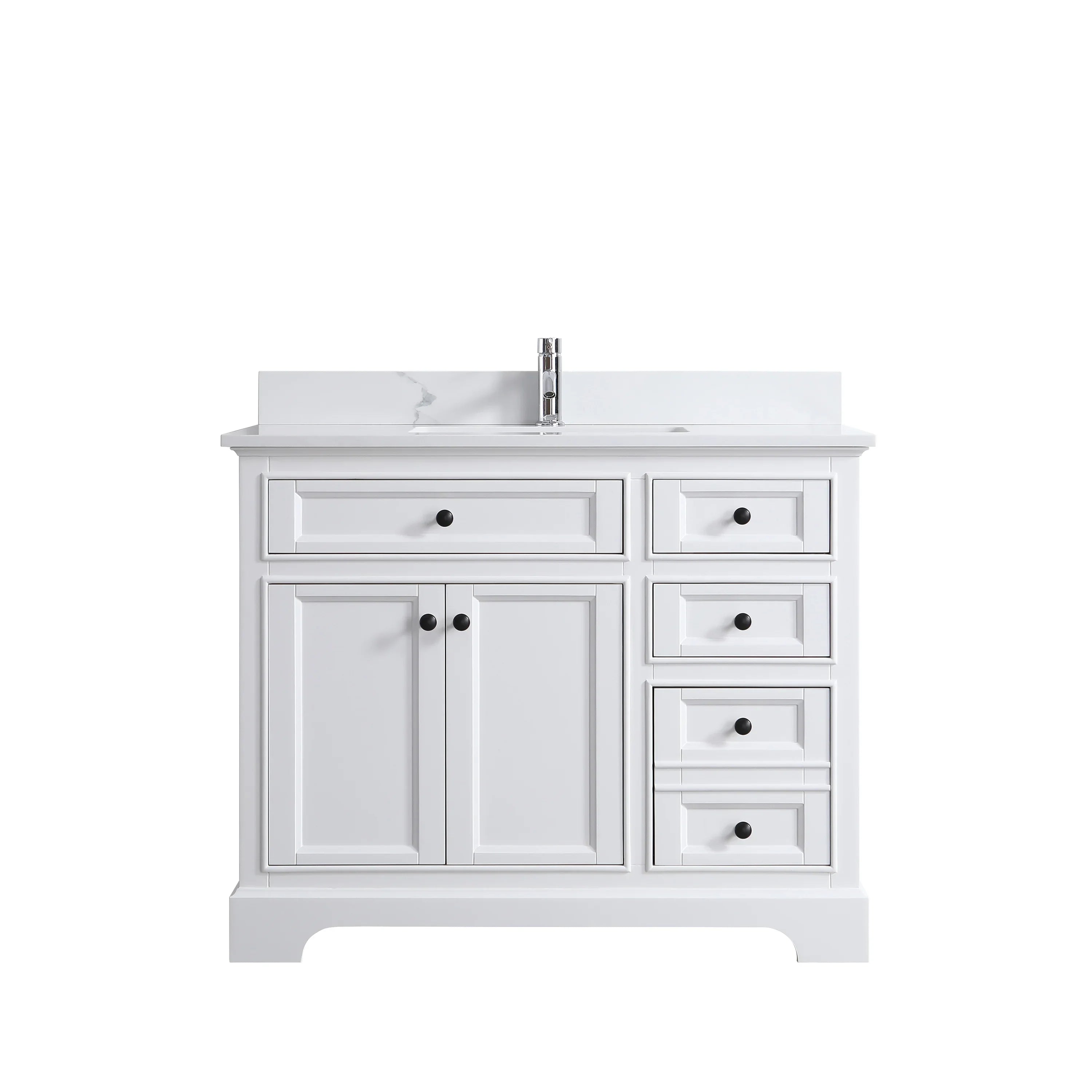 42" White Freestanding Single Sink Bathroom Vanity with Engineered Calcutta Marble Countertop-Migration_Bathroom Vanities-DECOROLALA