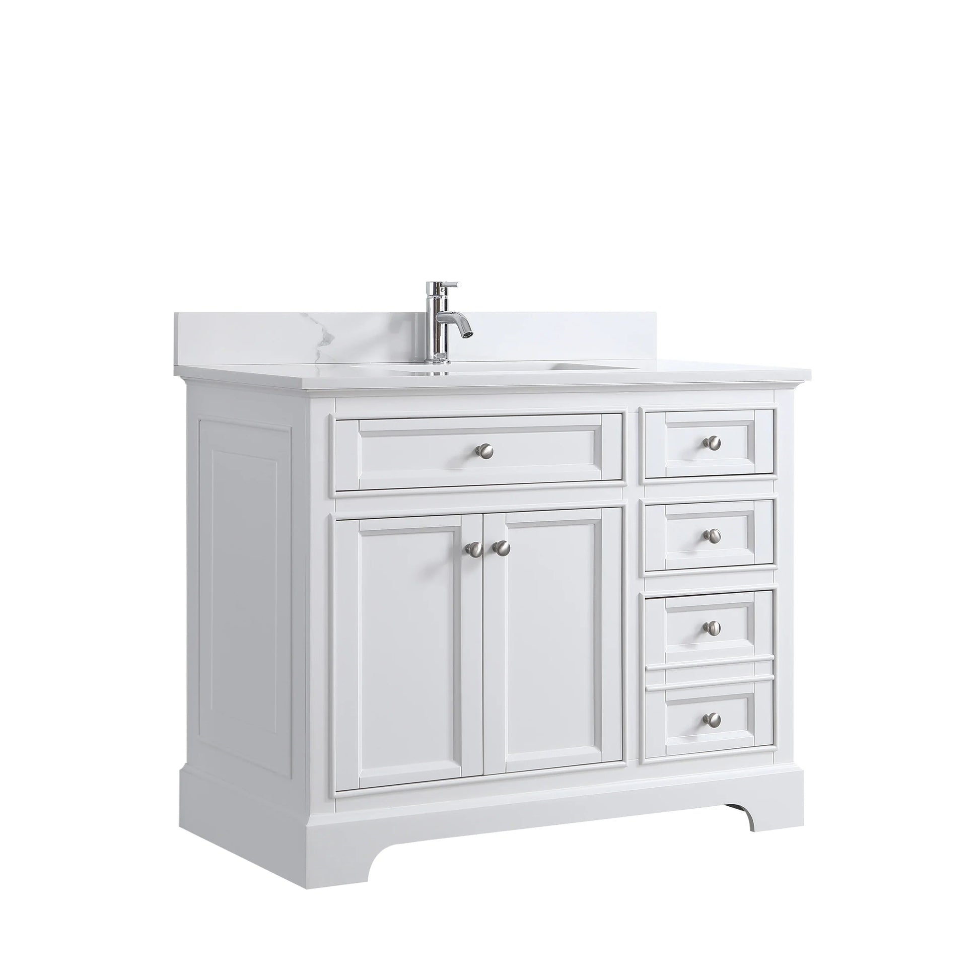 42" White Freestanding Single Sink Bathroom Vanity with Engineered Calcutta Marble Countertop-Migration_Bathroom Vanities-DECOROLALA