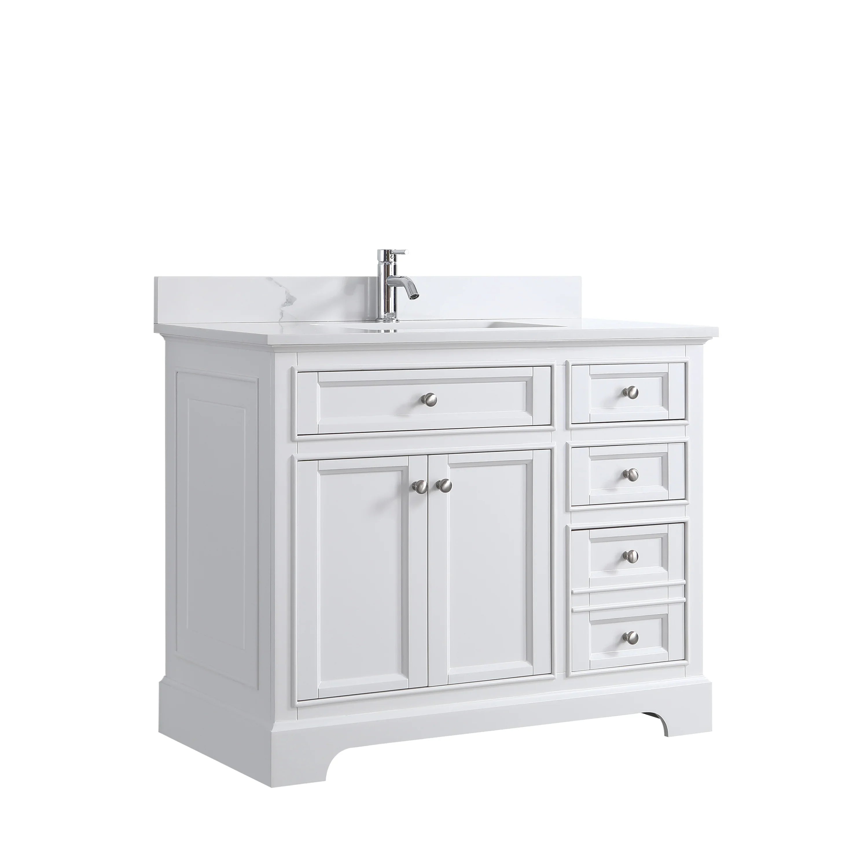 42" White Freestanding Single Sink Bathroom Vanity with Engineered Calcutta Marble Countertop-Migration_Bathroom Vanities-DECOROLALA