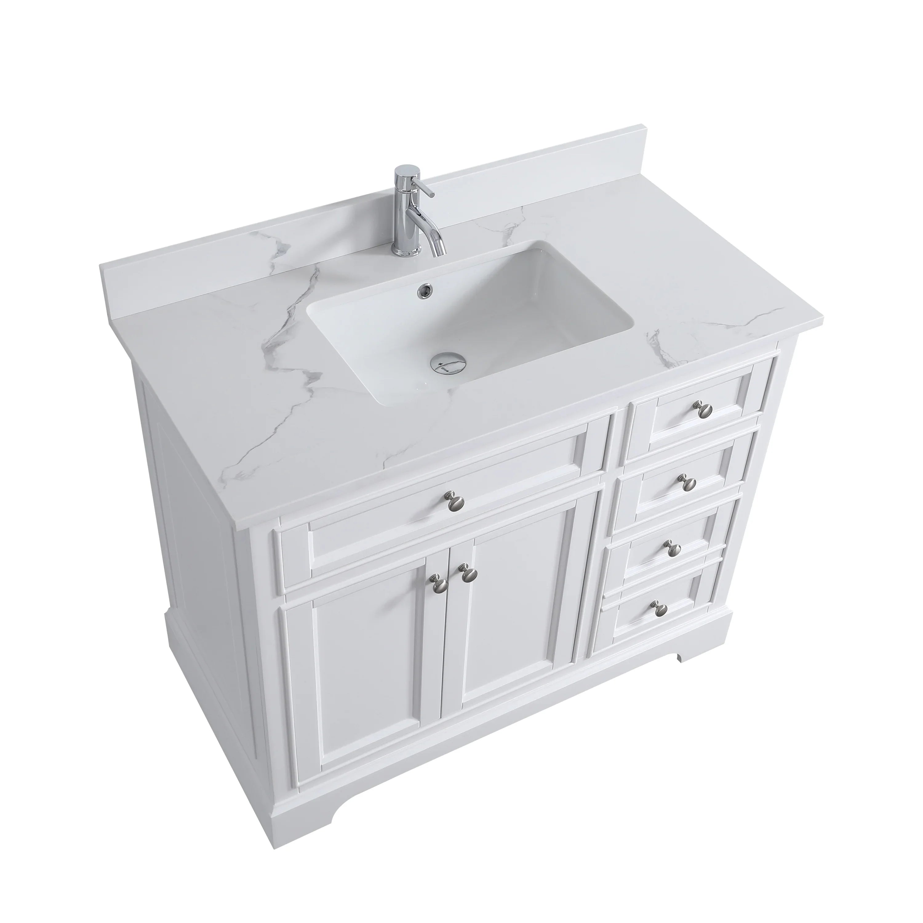 42" White Freestanding Single Sink Bathroom Vanity with Engineered Calcutta Marble Countertop-Migration_Bathroom Vanities-DECOROLALA
