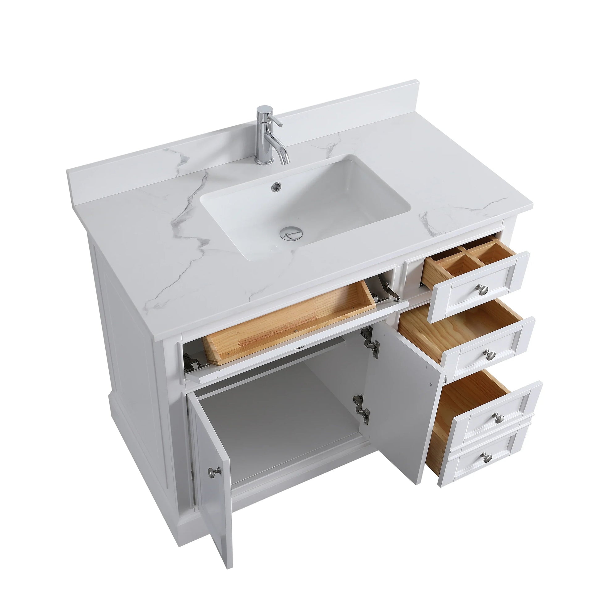 42" White Freestanding Single Sink Bathroom Vanity with Engineered Calcutta Marble Countertop-Migration_Bathroom Vanities-DECOROLALA