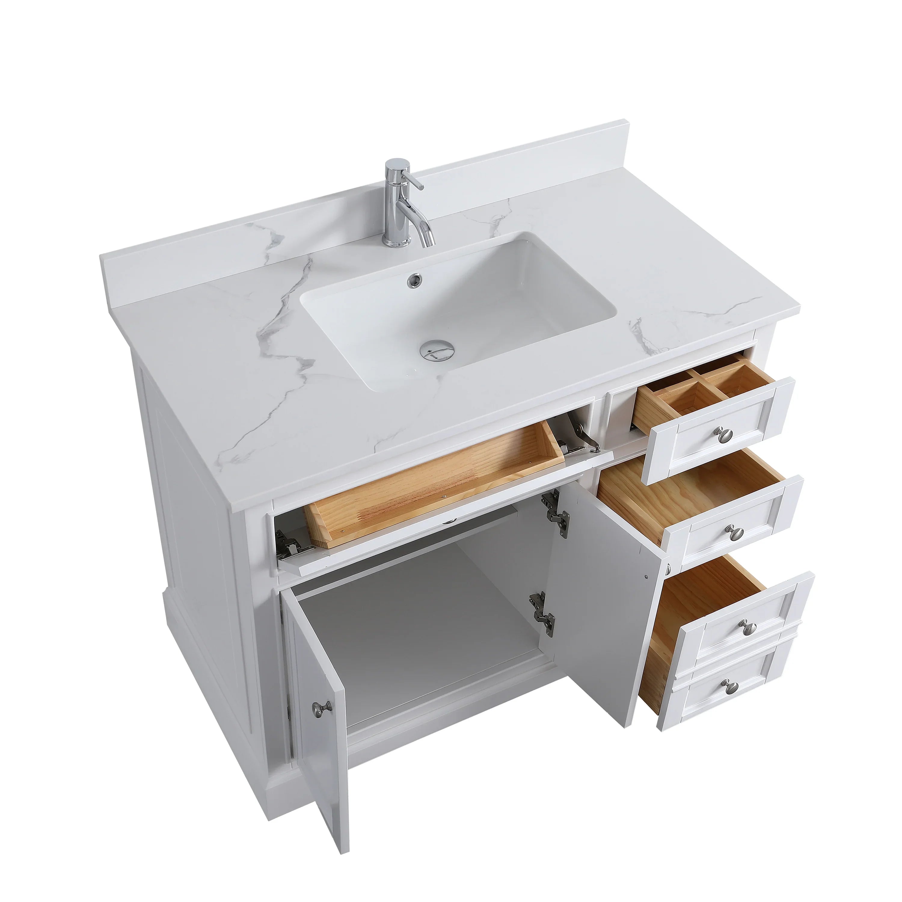 42" White Freestanding Single Sink Bathroom Vanity with Engineered Calcutta Marble Countertop-Migration_Bathroom Vanities-DECOROLALA