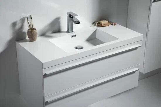 42" White Wall Mount Bathroom Vanity with White Polymarble Countertop-Migration_Bathroom Vanities-DECOROLALA