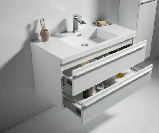 42" White Wall Mount Bathroom Vanity with White Polymarble Countertop-Migration_Bathroom Vanities-DECOROLALA