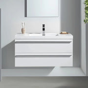 42" White Wall Mount Bathroom Vanity with White Polymarble Countertop-Migration_Bathroom Vanities-DECOROLALA