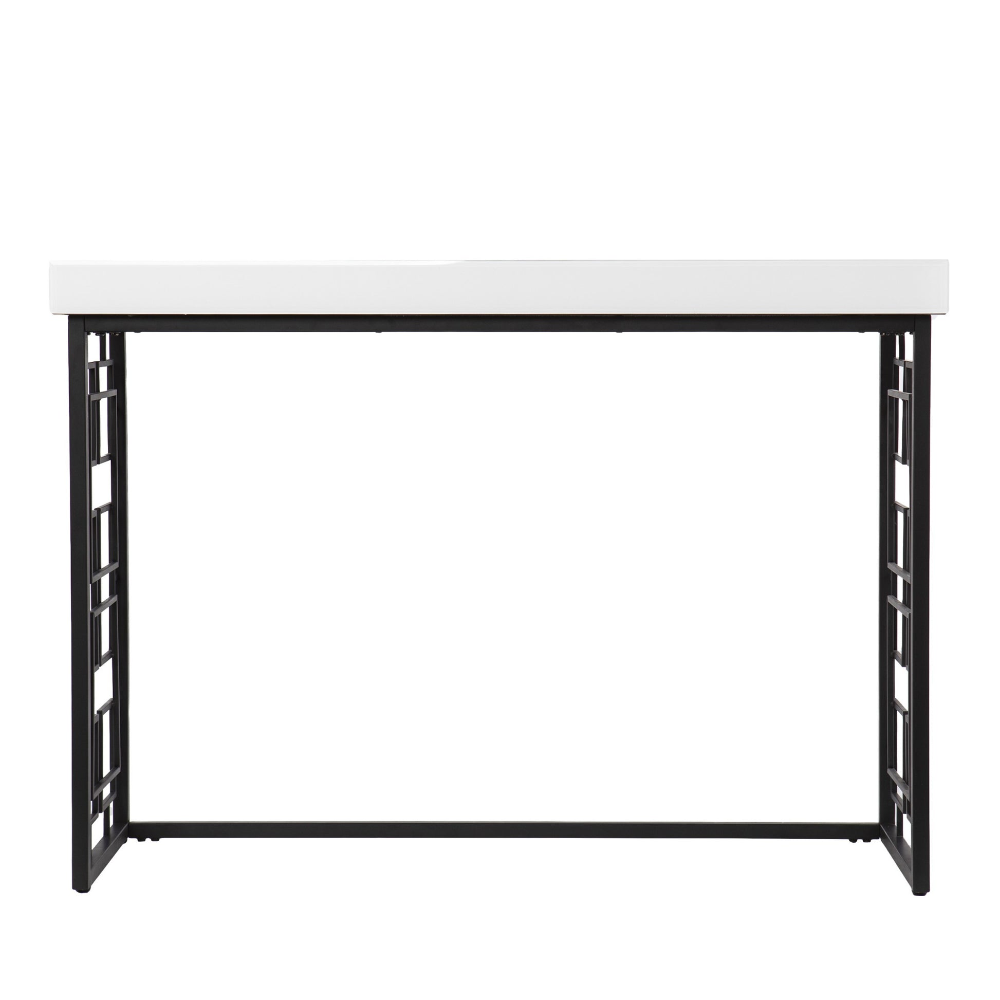 42" White and Black Glass Sled Console Table-Console Tables-DECOROLALA