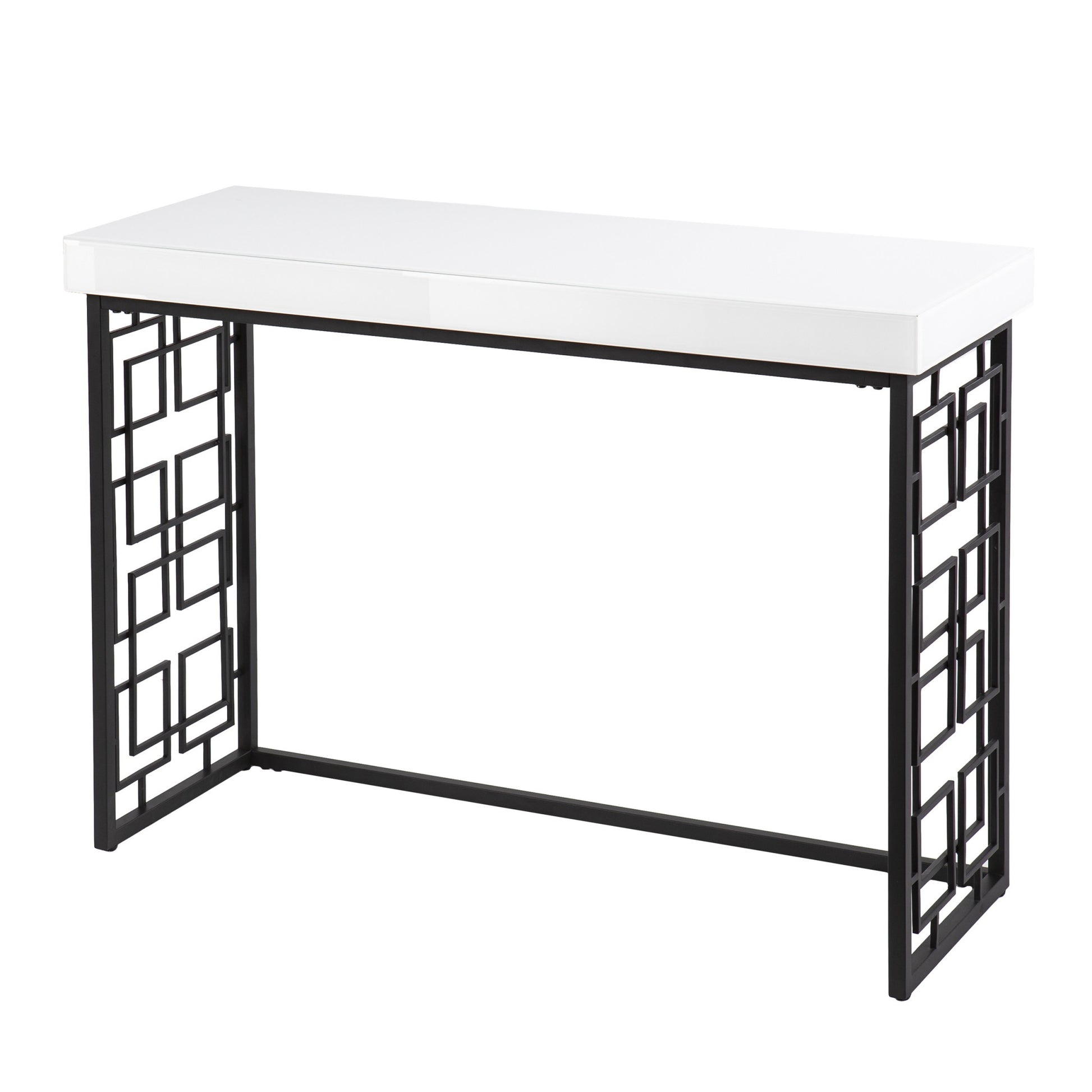 42" White and Black Glass Sled Console Table-Console Tables-DECOROLALA