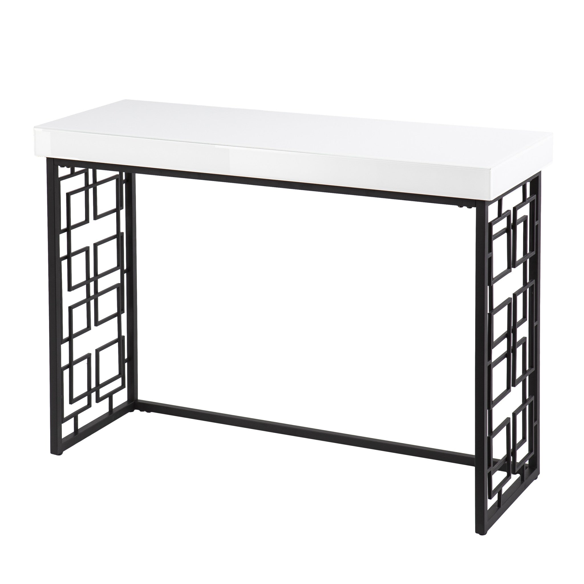 42" White and Black Glass Sled Console Table-Console Tables-DECOROLALA