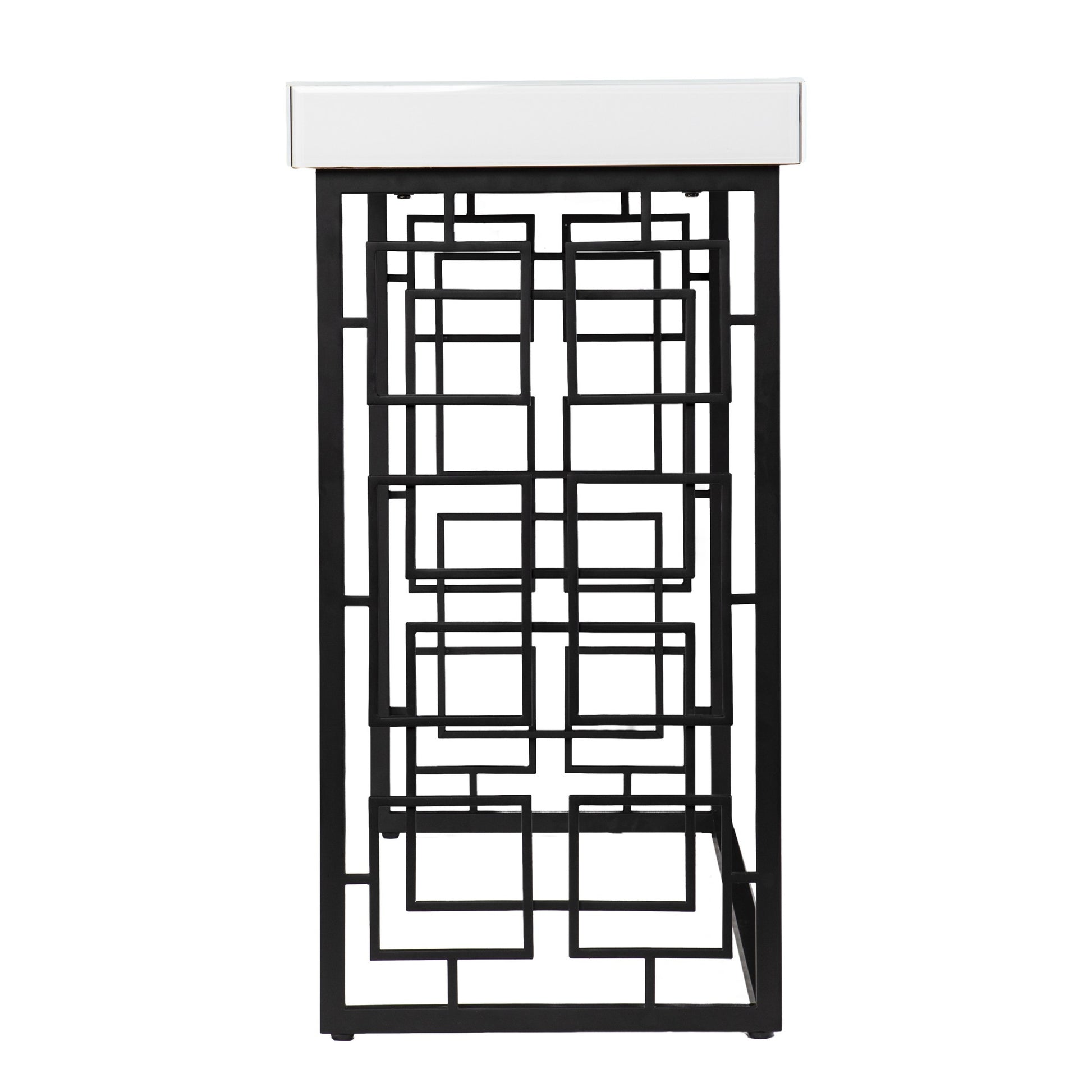 42" White and Black Glass Sled Console Table-Console Tables-DECOROLALA