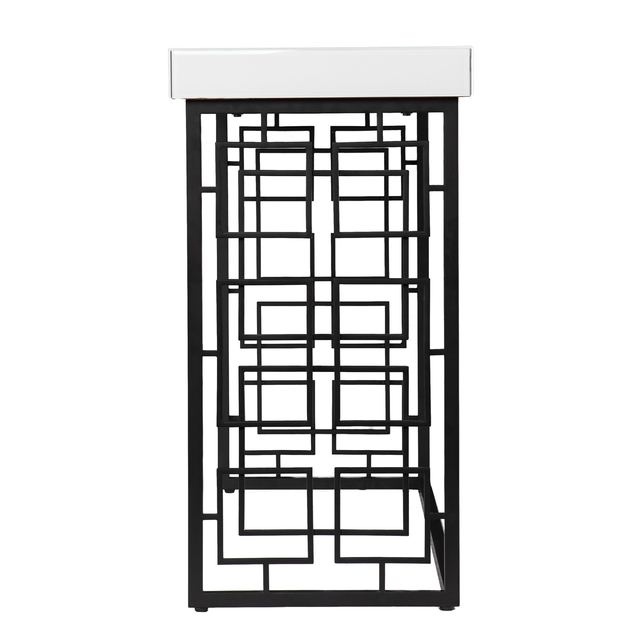 42" White and Black Glass Sled Console Table-Console Tables-DECOROLALA