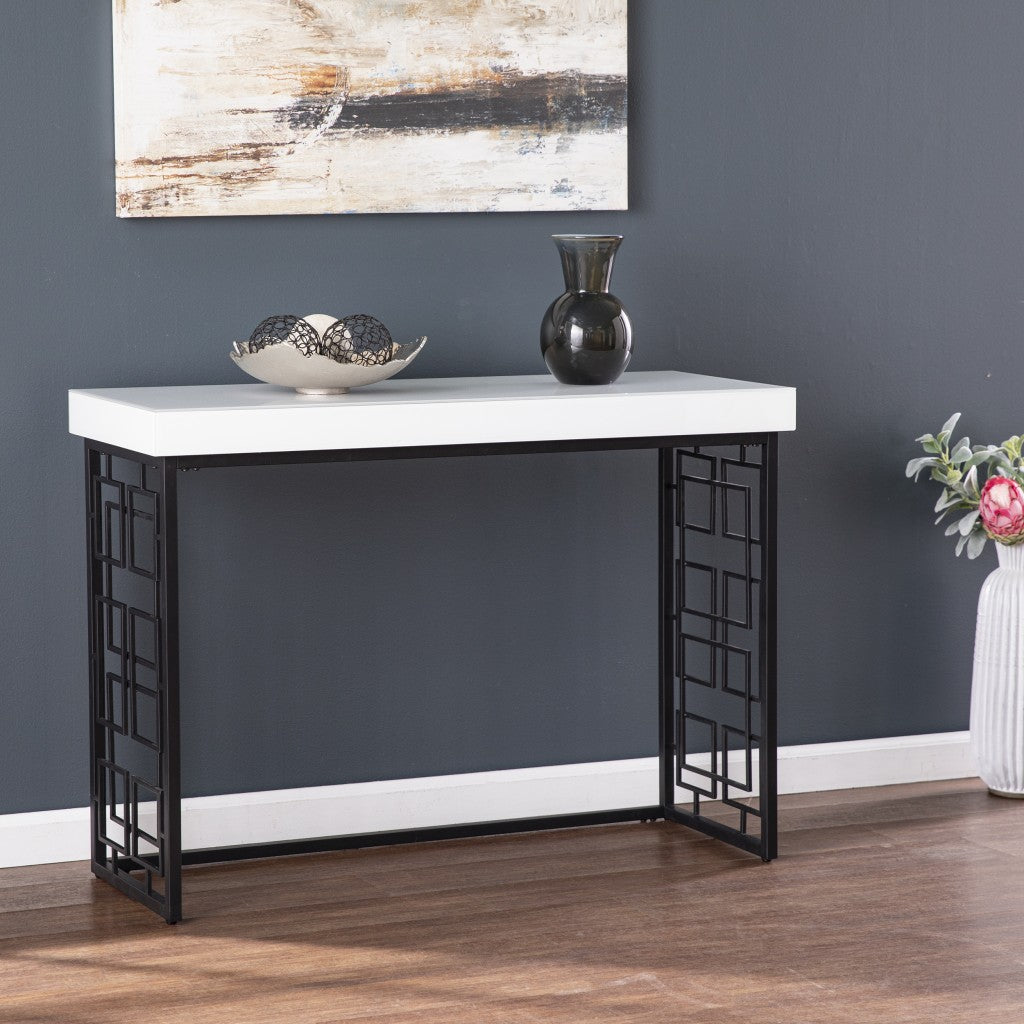 42" White and Black Glass Sled Console Table-Console Tables-DECOROLALA