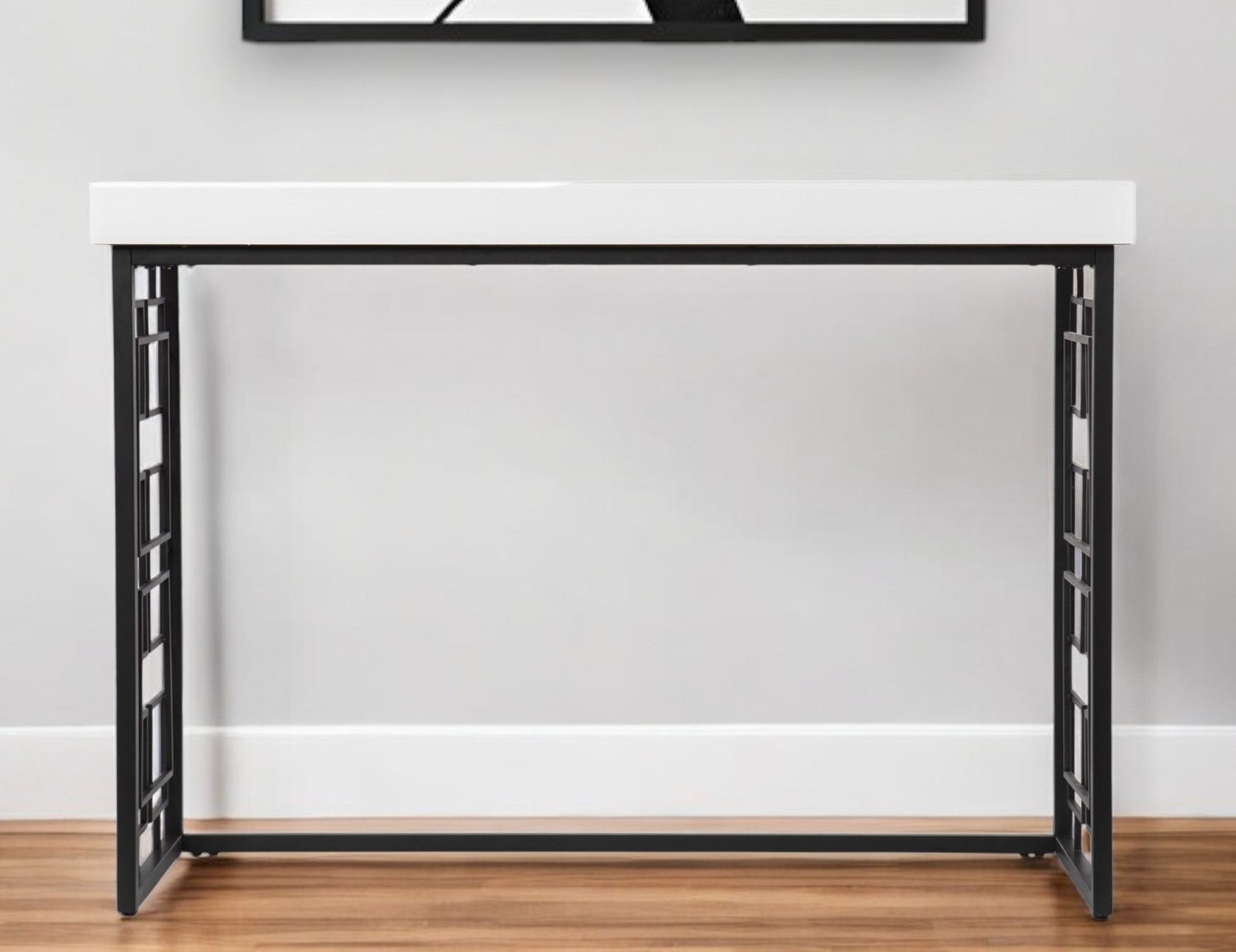 42" White and Black Glass Sled Console Table-Console Tables-DECOROLALA