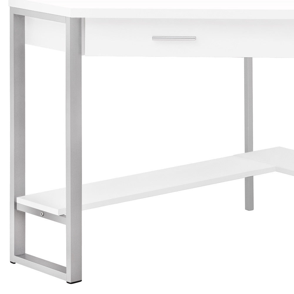 42" White and Silver Corner Computer Desk-Desks-DECOROLALA