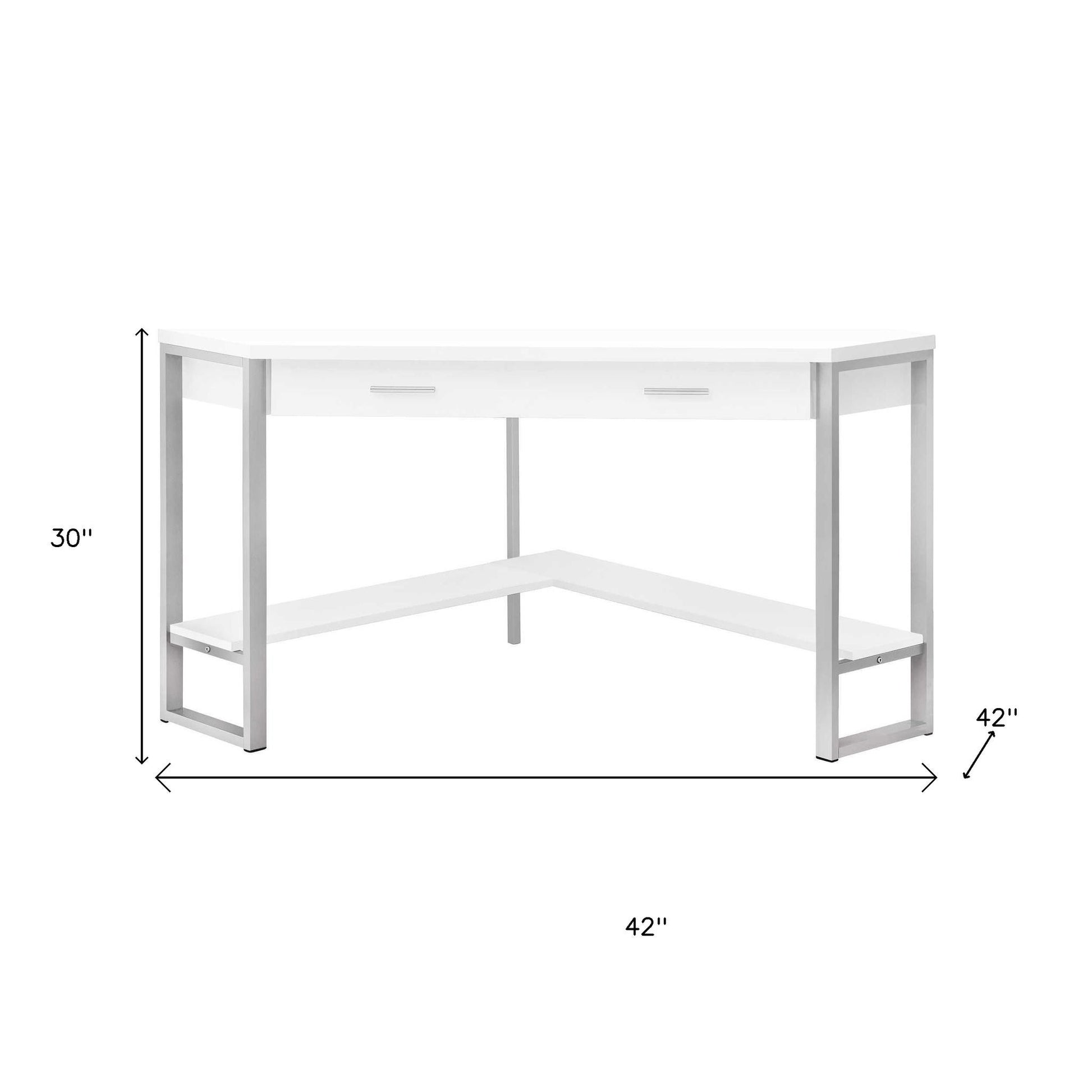 42" White and Silver Corner Computer Desk-Desks-DECOROLALA
