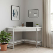 42" White and Silver Corner Computer Desk-Desks-DECOROLALA