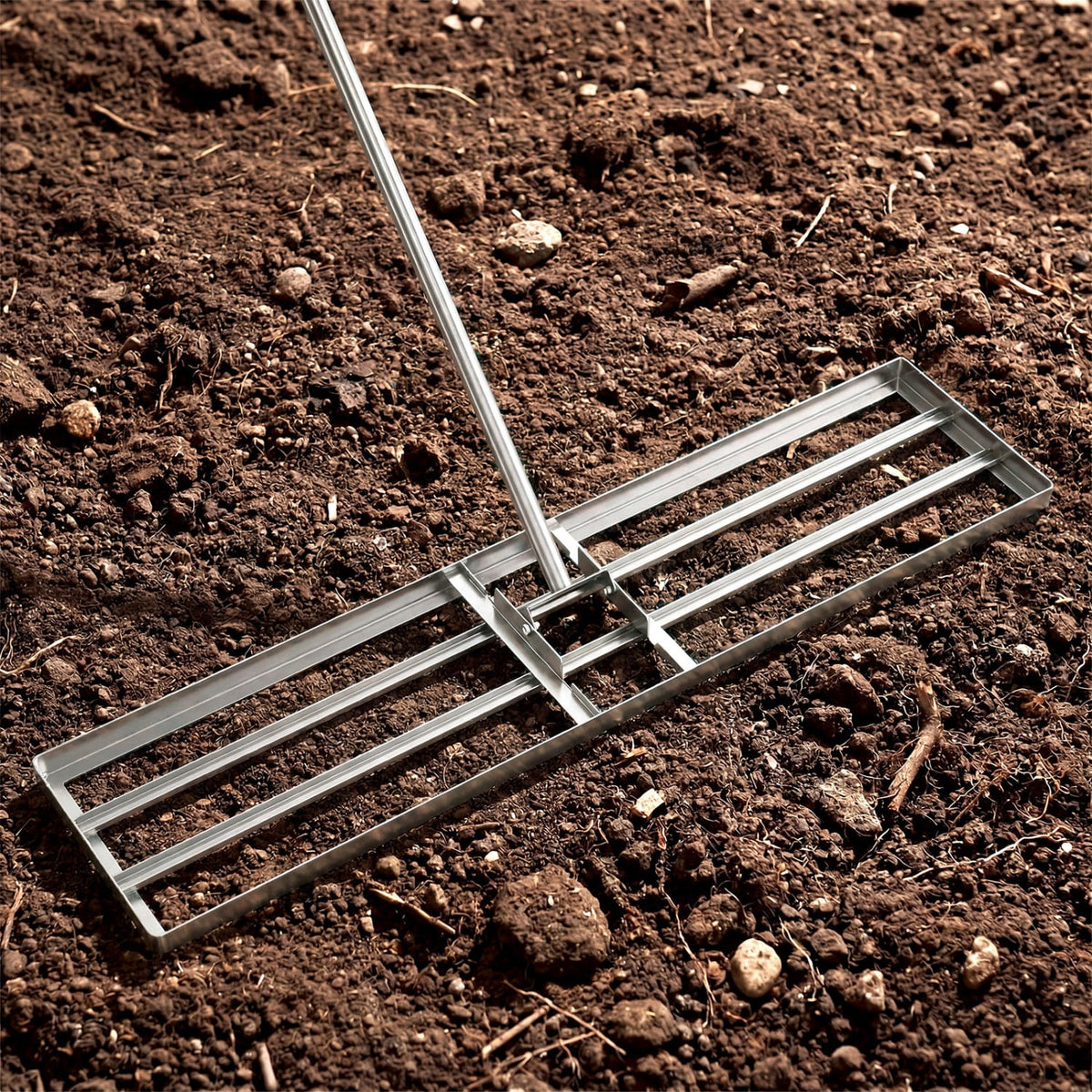 42 x 10 Inch Lawn Leveling Rake with Ergonomic Handle-Silver-Lawn Care Tools-DECOROLALA