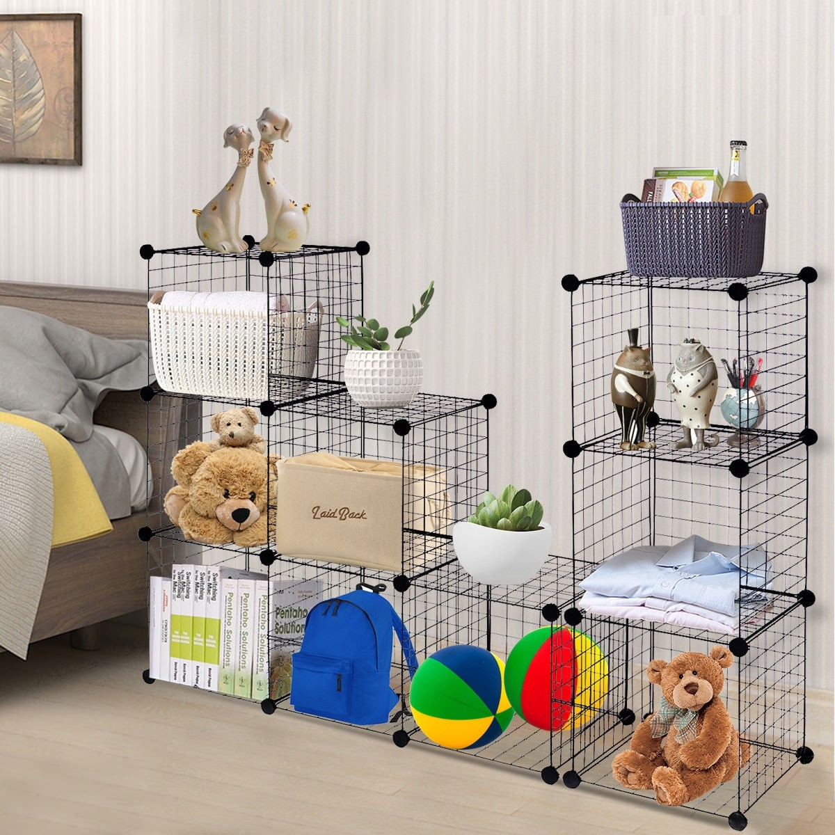 42" x 14" x 56" DIY 12-Cube Metal Grid Wire Storage Cubes-Clothing & Closet Storage-DECOROLALA