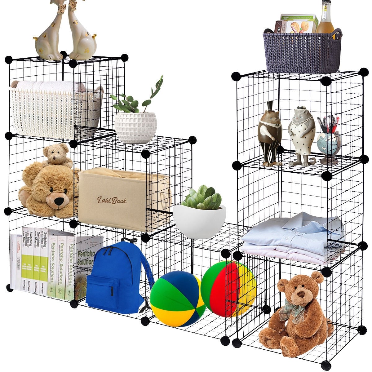 42" x 14" x 56" DIY 12-Cube Metal Grid Wire Storage Cubes-Clothing & Closet Storage-DECOROLALA