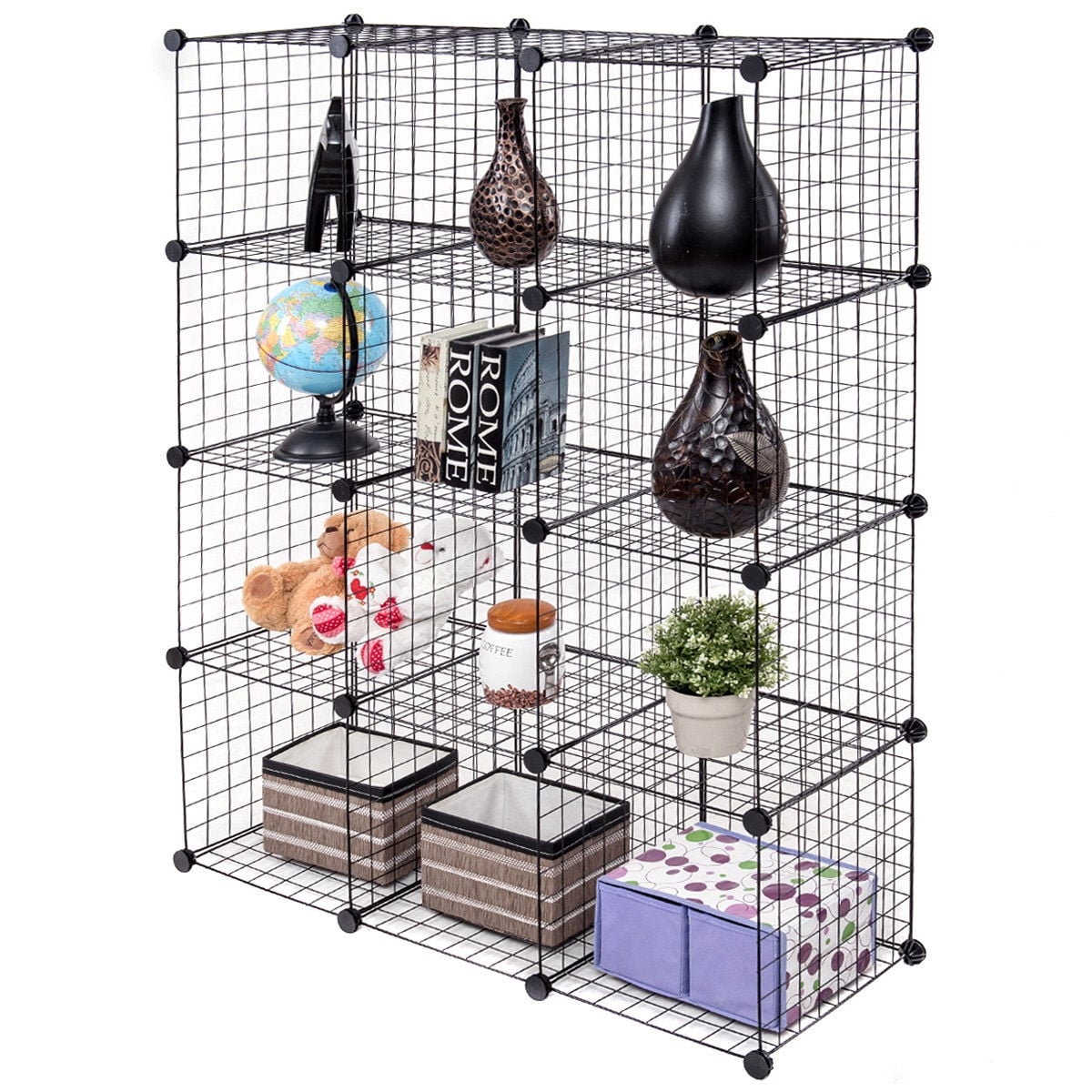 42" x 14" x 56" DIY 12-Cube Metal Grid Wire Storage Cubes-Clothing & Closet Storage-DECOROLALA