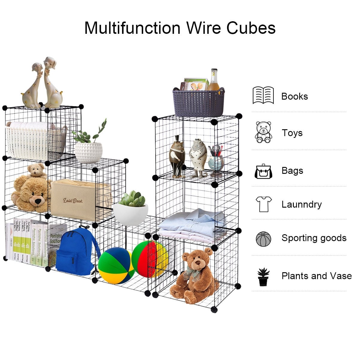 42" x 14" x 56" DIY 12-Cube Metal Grid Wire Storage Cubes-Clothing & Closet Storage-DECOROLALA