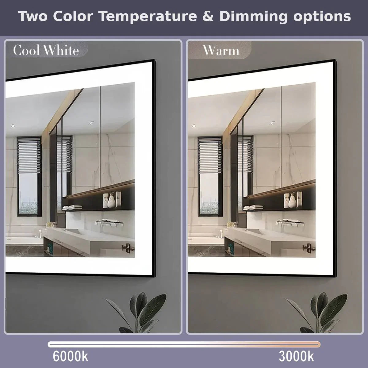 42" x 29.5" LED Bathroom Mirror with Matte Black Aluminum Frame - Hardwired Anti-Fog Smart Mirror with Frosted Edge Glow, Dimming Control & 6000K Backlit Lighting-Migration_Mirrors-DECOROLALA