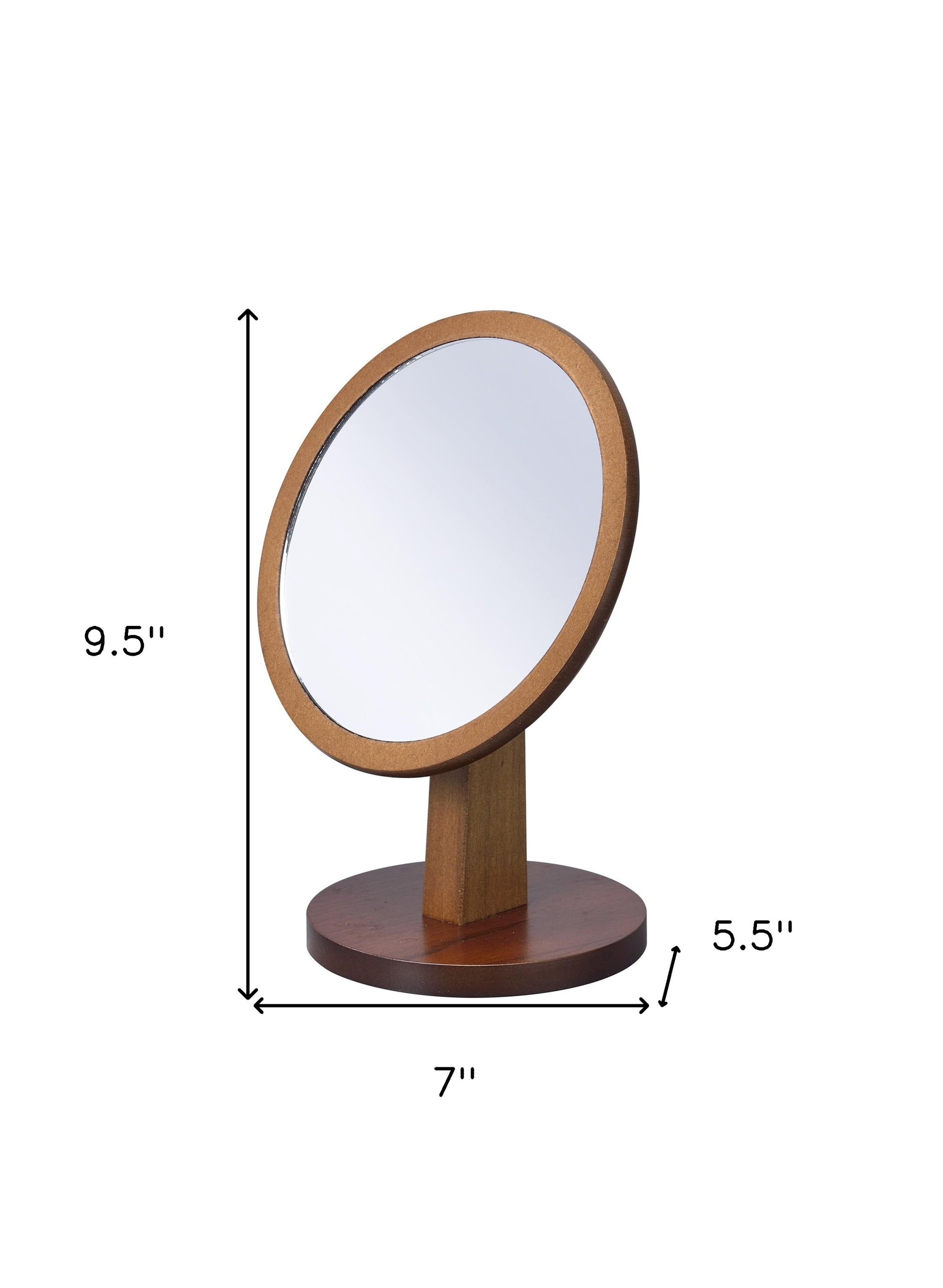 10" Brown Round Framed Makeup Shaving Tabletop Mirror-Mirrors-DECOROLALA