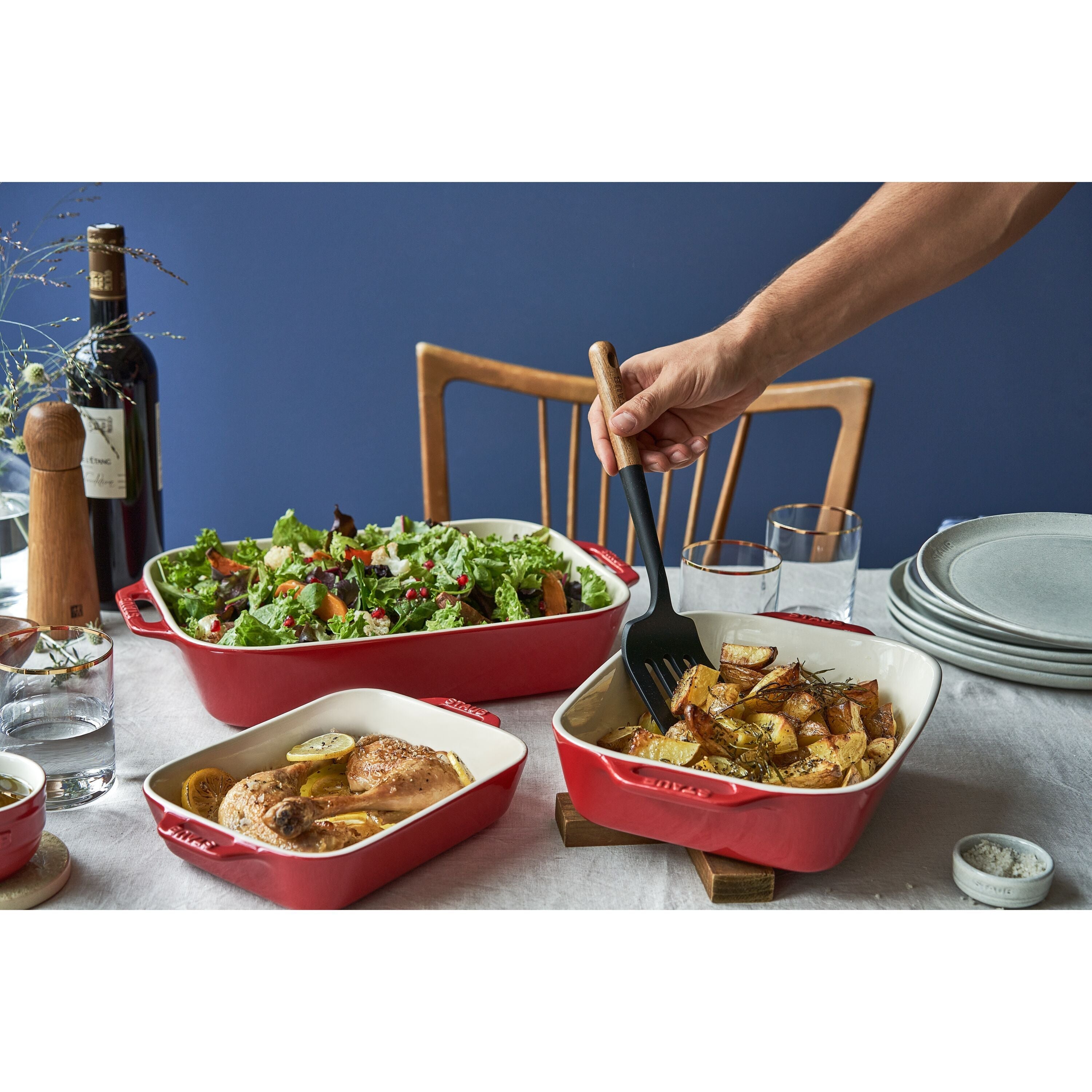 STAUB Ceramique Rectangular Baking Dish Set Cherry 3 Piece-n/a-DECOROLALA