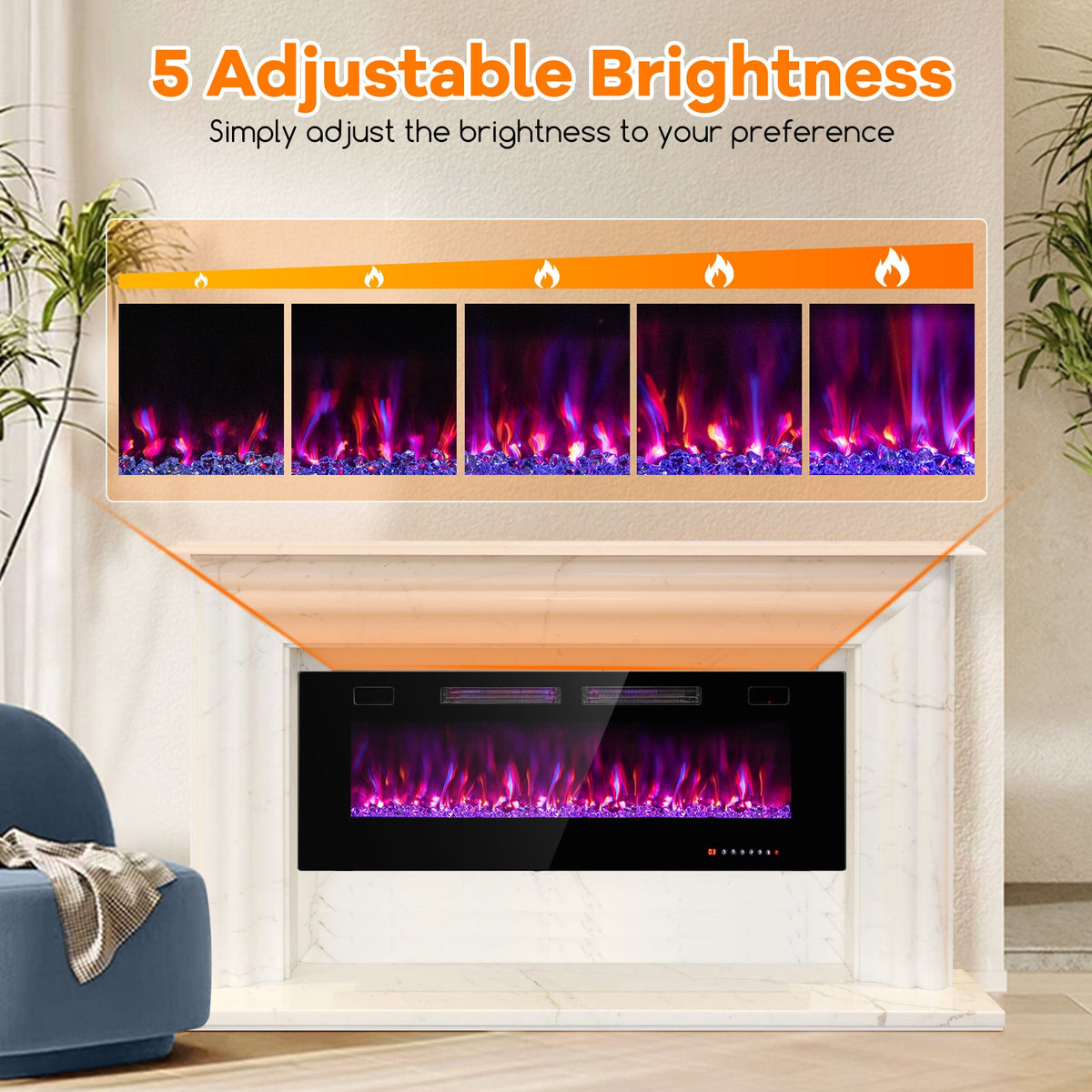 42/50/60/72 Inch Ultra-Thin Electric Fireplace with Decorative Crystals-50 inches-Fireplaces-DECOROLALA