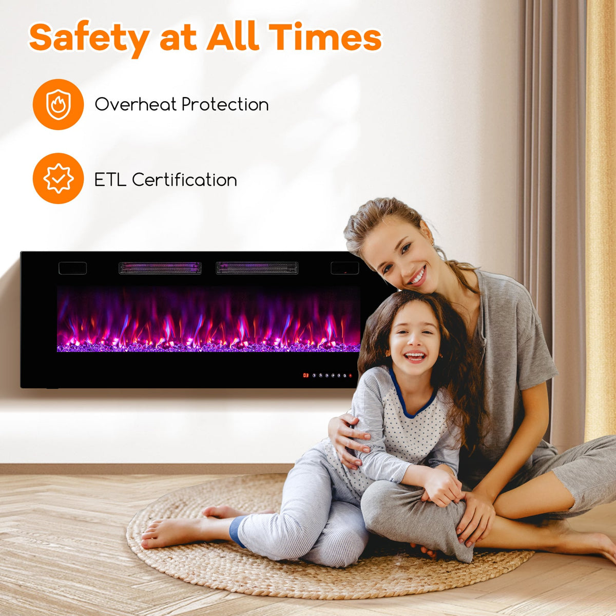 42/50/60/72 Inch Ultra-Thin Electric Fireplace with Decorative Crystals-50 inches-Fireplaces-DECOROLALA