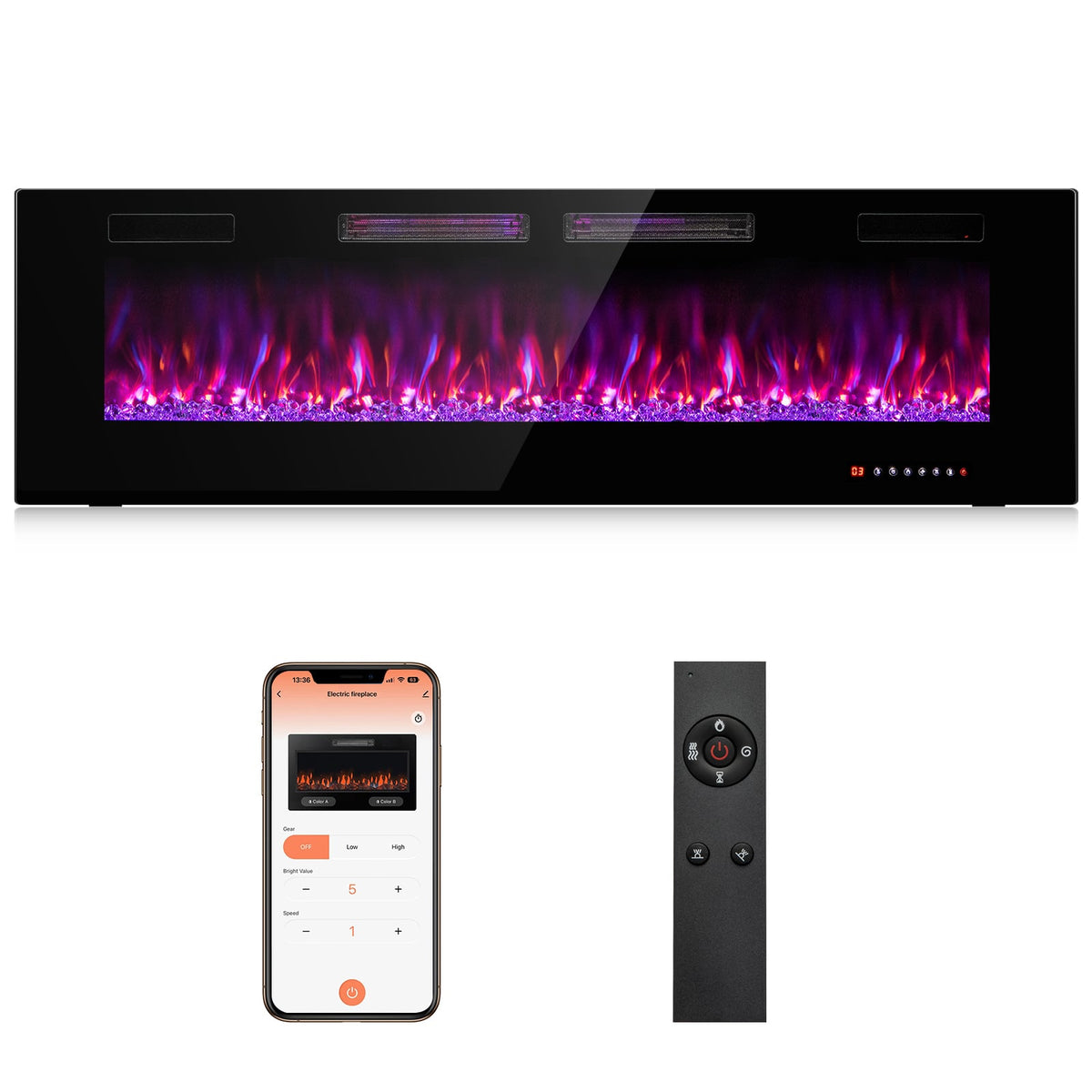 42/50/60/72 Inch Ultra-Thin Electric Fireplace with Decorative Crystals-60 inches-Fireplaces-DECOROLALA