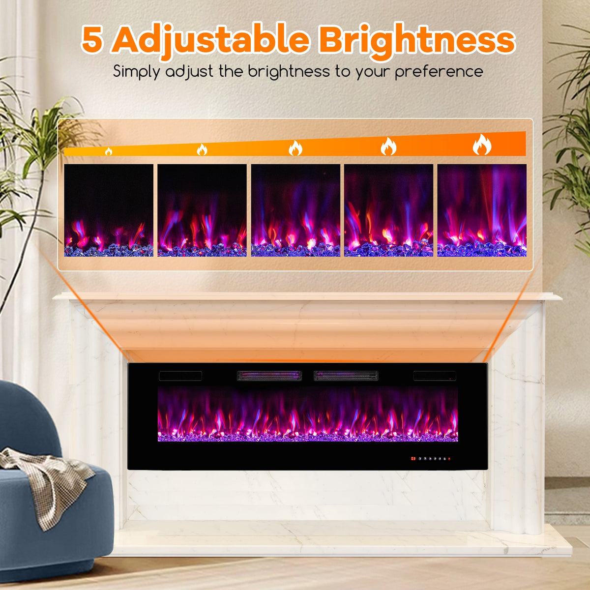 42/50/60/72 Inch Ultra-Thin Electric Fireplace with Decorative Crystals-60 inches-Fireplaces-DECOROLALA