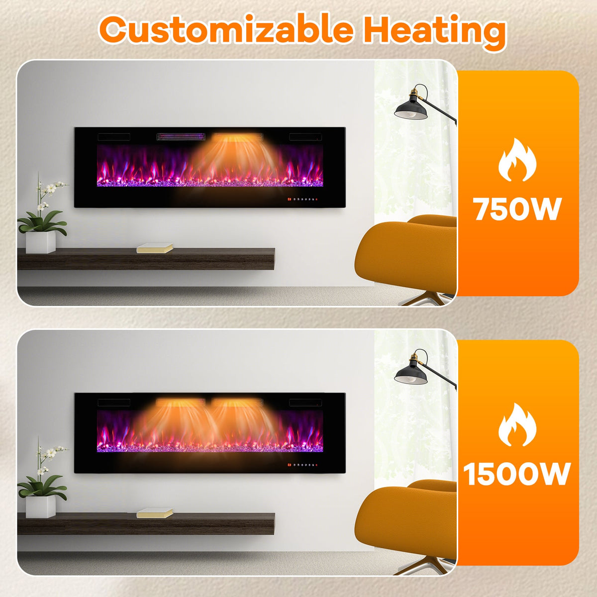 42/50/60/72 Inch Ultra-Thin Electric Fireplace with Decorative Crystals-60 inches-Fireplaces-DECOROLALA