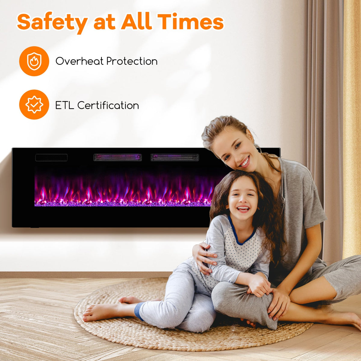 42/50/60/72 Inch Ultra-Thin Electric Fireplace with Decorative Crystals-60 inches-Fireplaces-DECOROLALA
