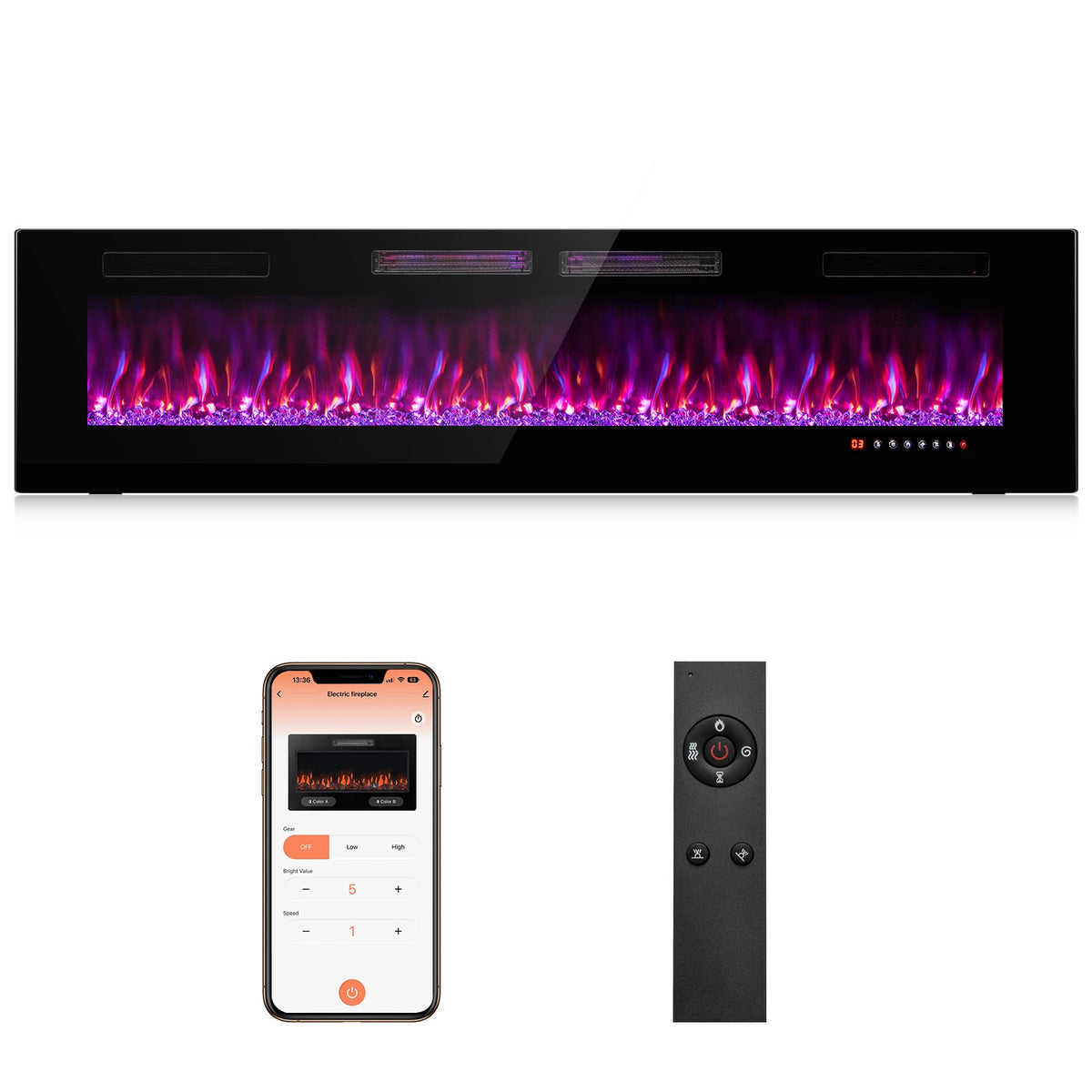 42/50/60/72 Inch Ultra-Thin Electric Fireplace with Decorative Crystals-72 inches-Fireplaces-DECOROLALA