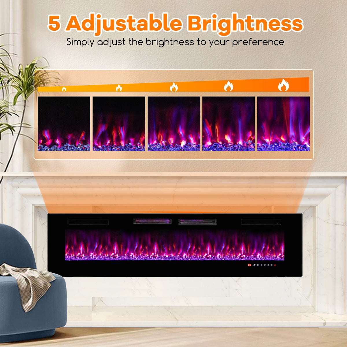 42/50/60/72 Inch Ultra-Thin Electric Fireplace with Decorative Crystals-72 inches-Fireplaces-DECOROLALA