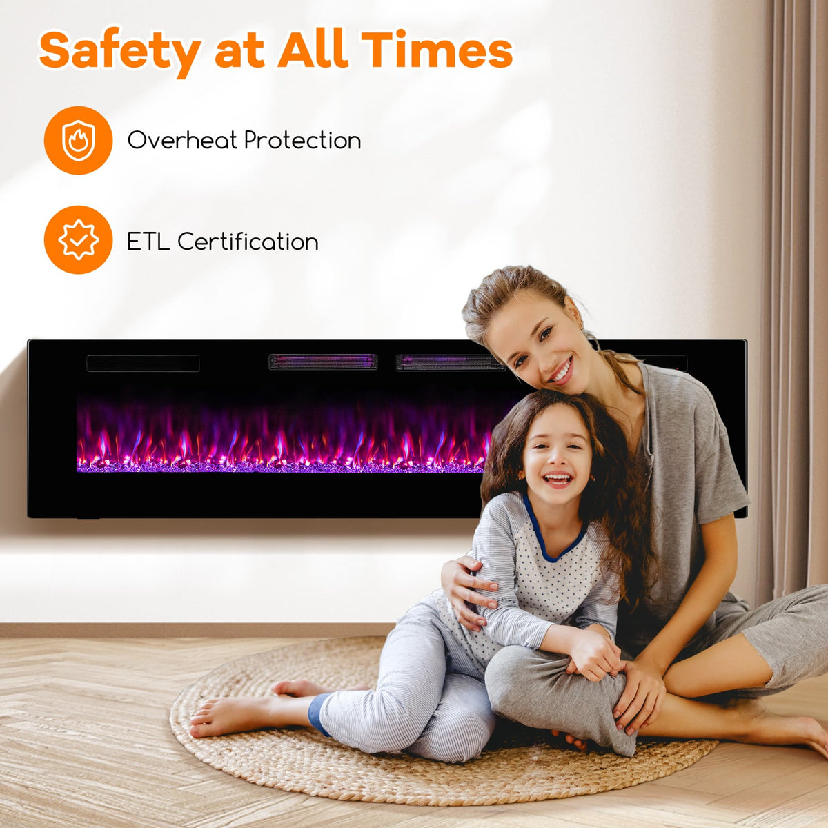 42/50/60/72 Inch Ultra-Thin Electric Fireplace with Decorative Crystals-72 inches-Fireplaces-DECOROLALA
