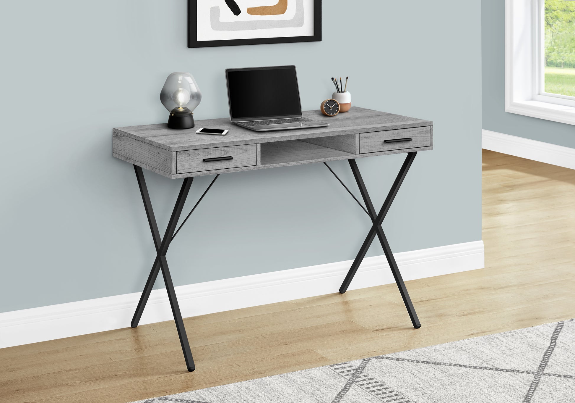 42"L Computer Desk with Storage Drawers, White/Black-Computer Desk-DECOROLALA