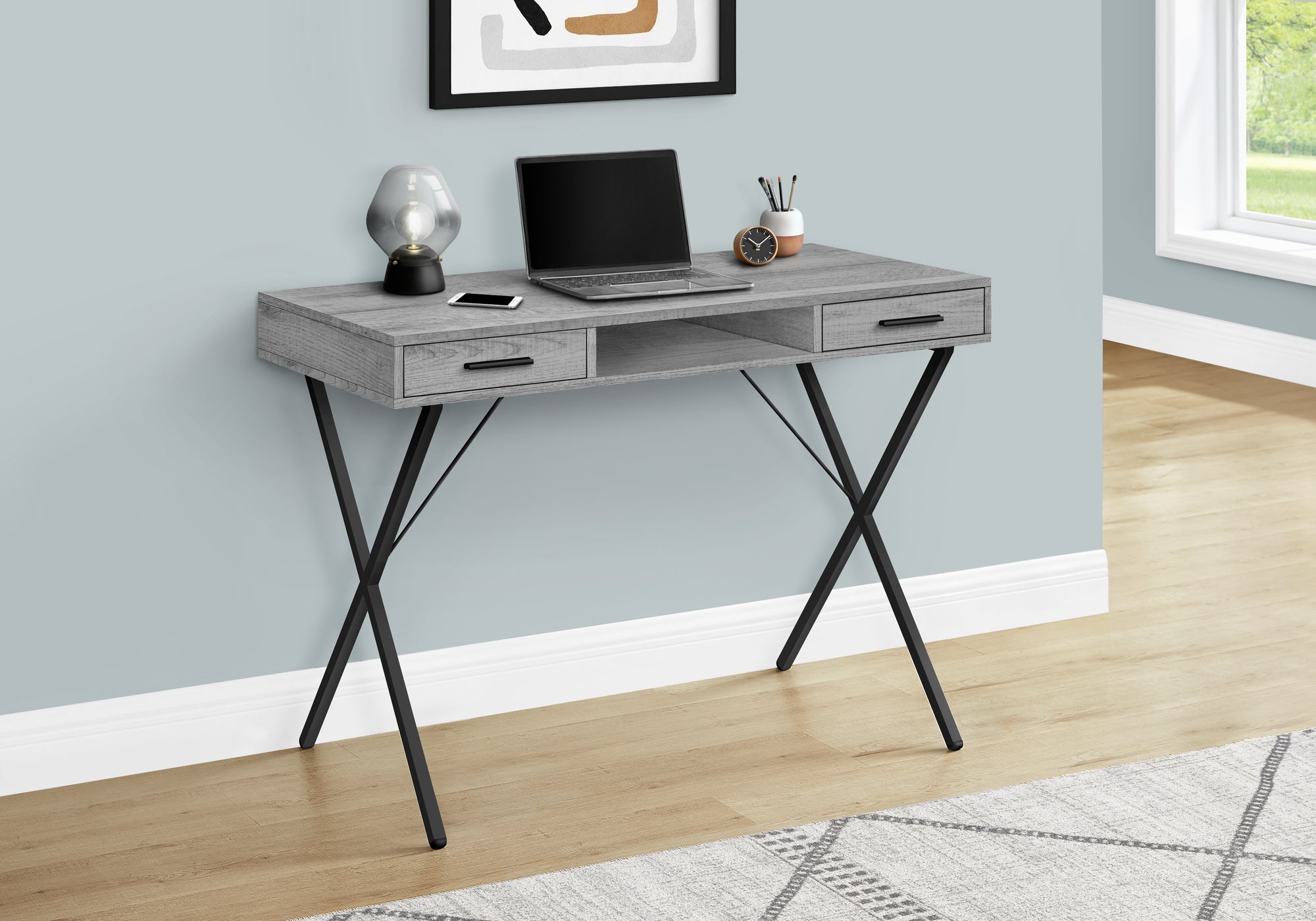 42"L Computer Desk with Storage Drawers, White/Black-Computer Desk-DECOROLALA