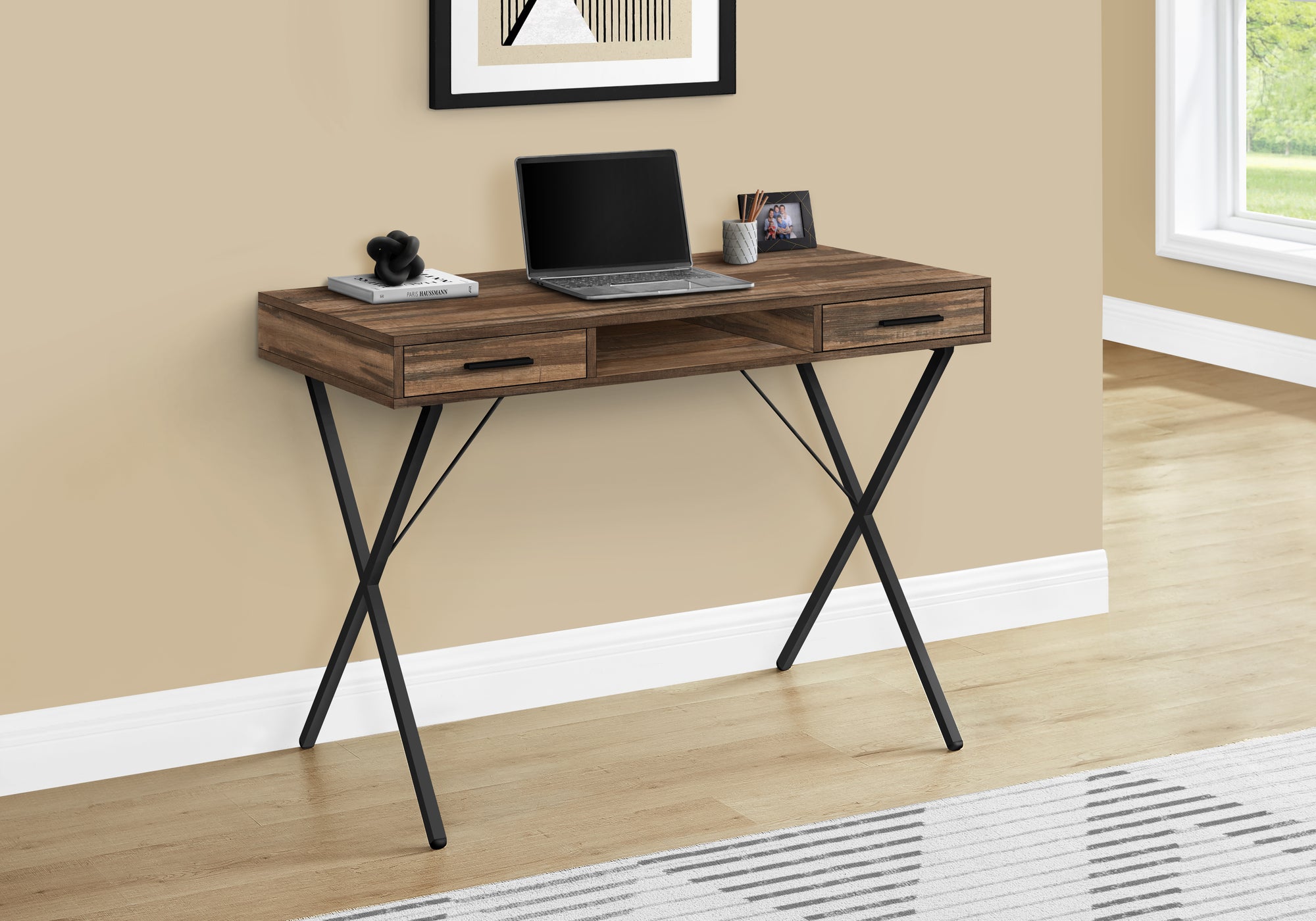 42"L Computer Desk with Storage Drawers, White/Black-Computer Desk-DECOROLALA
