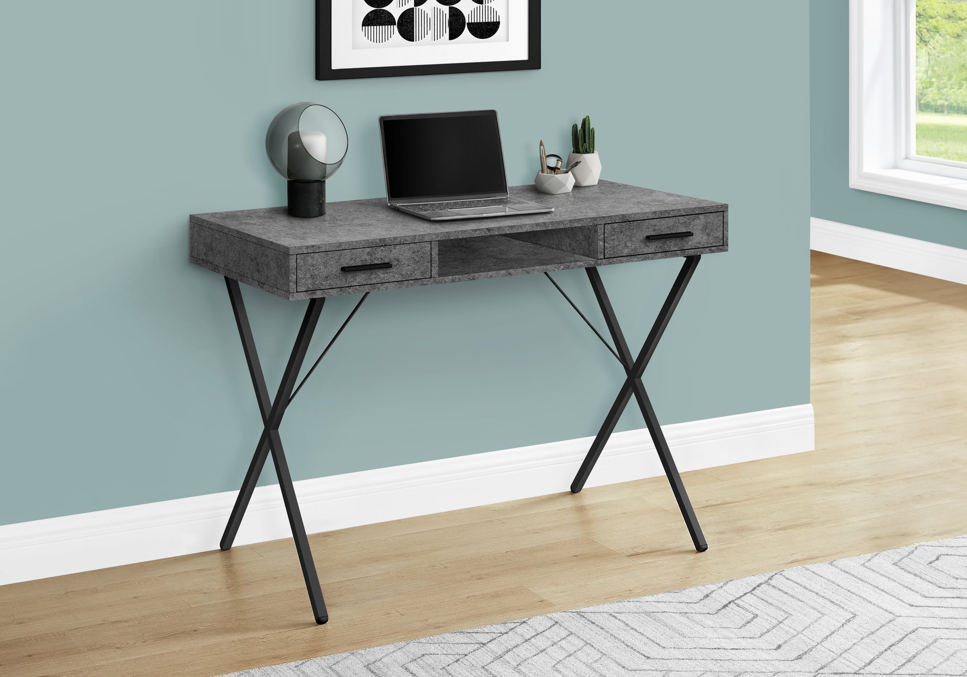 42"L Computer Desk with Storage Drawers, White/Black-Computer Desk-DECOROLALA